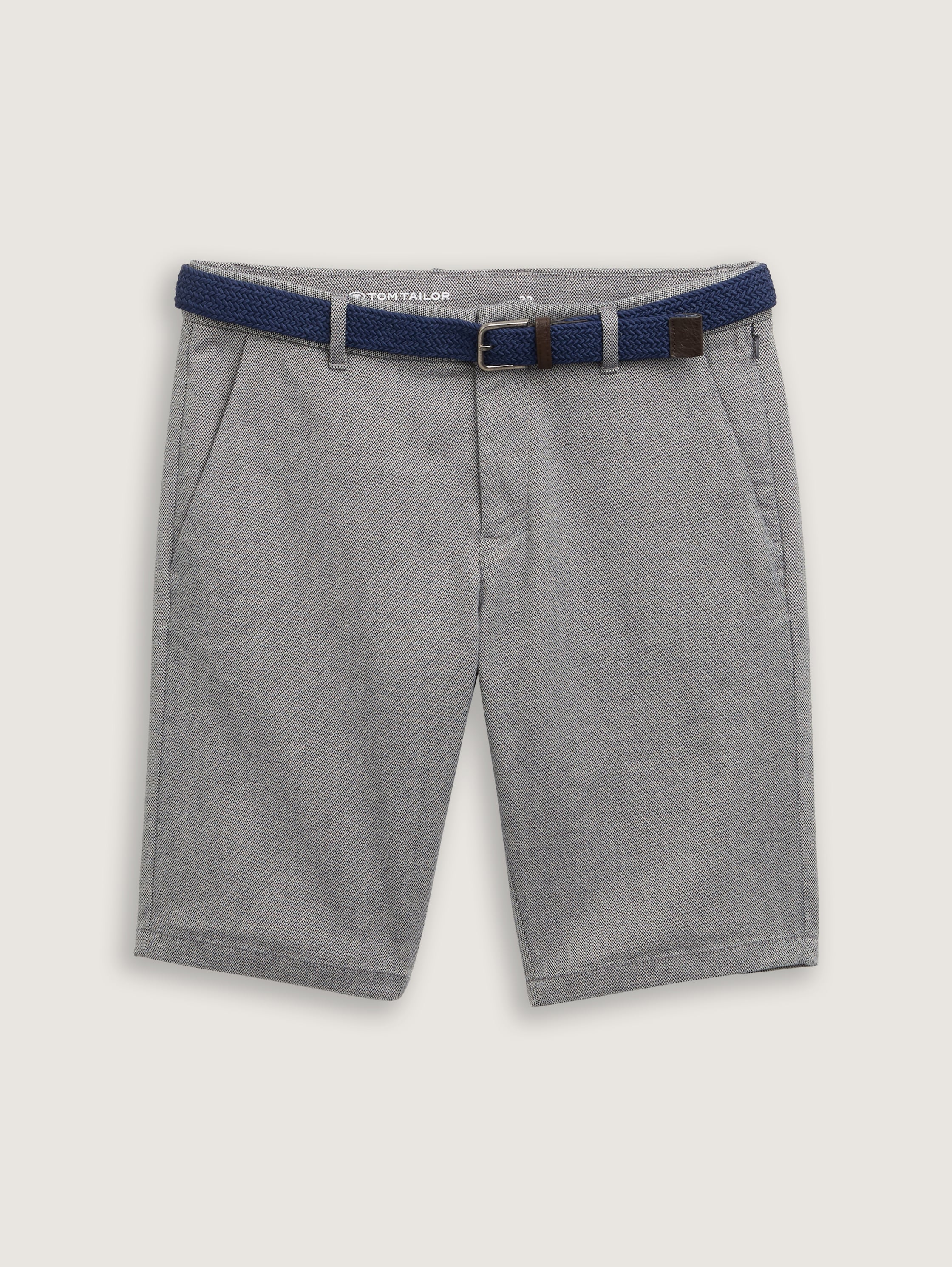 Stretch Slim Chino Shorts mit Gürtel - white_navy_zig_zag_structure - 