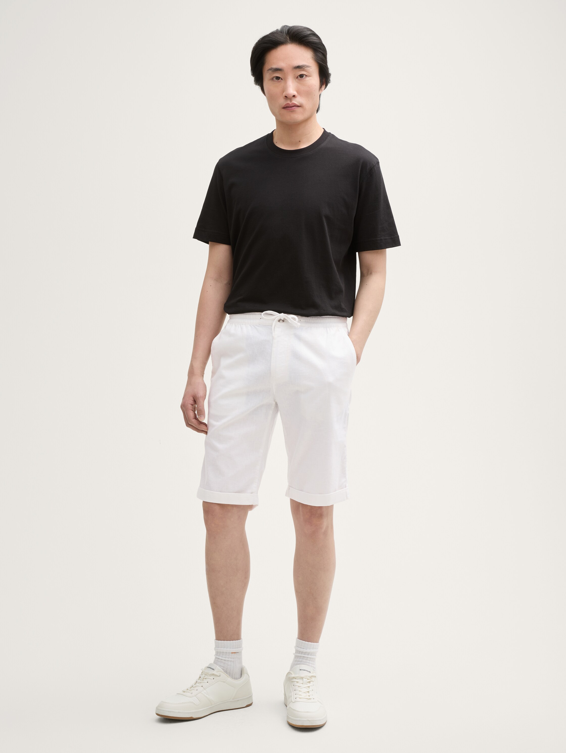 Regular Shorts mit Leinenanteil - white - 