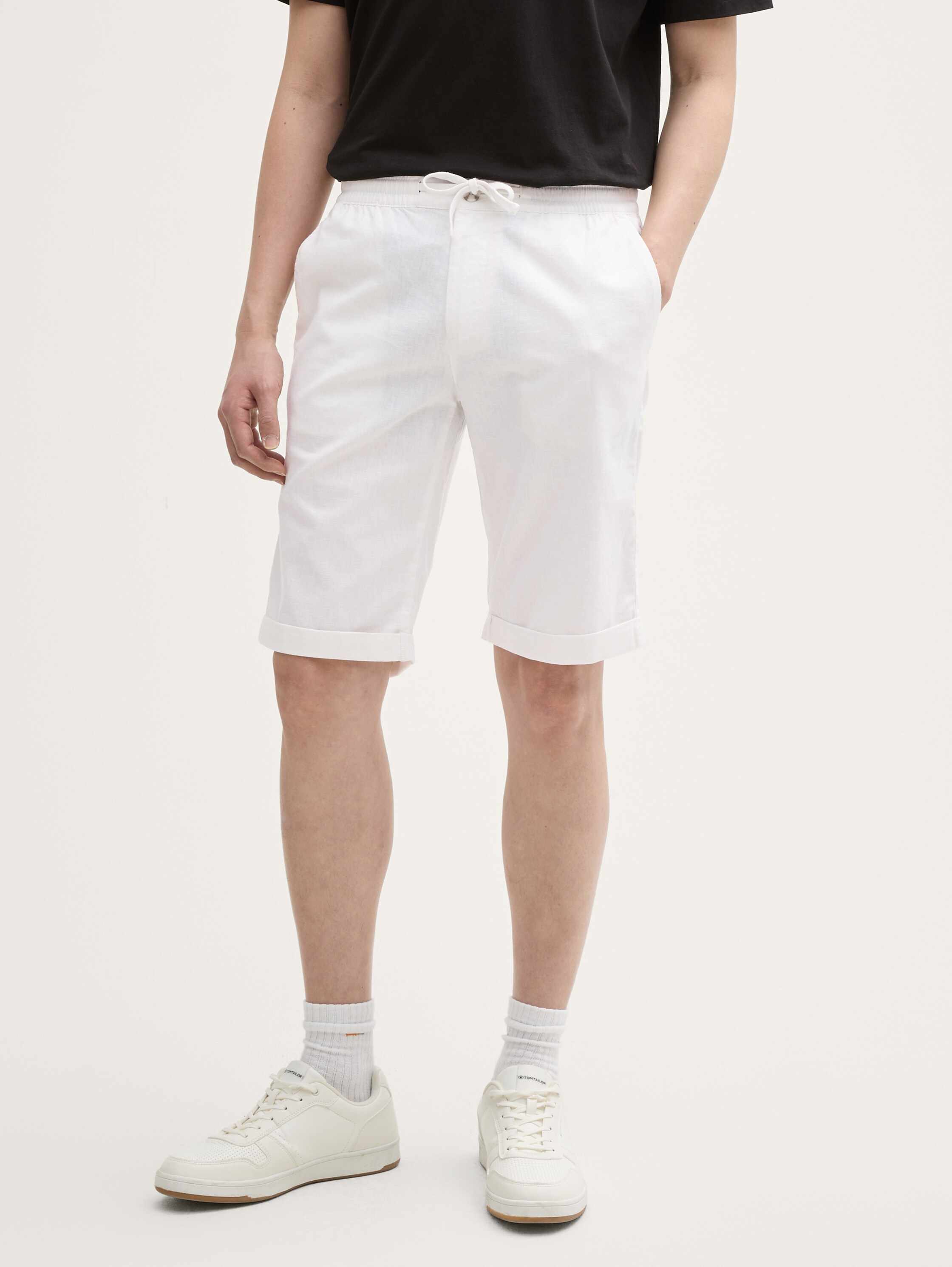 Regular Shorts mit Leinenanteil - white - 