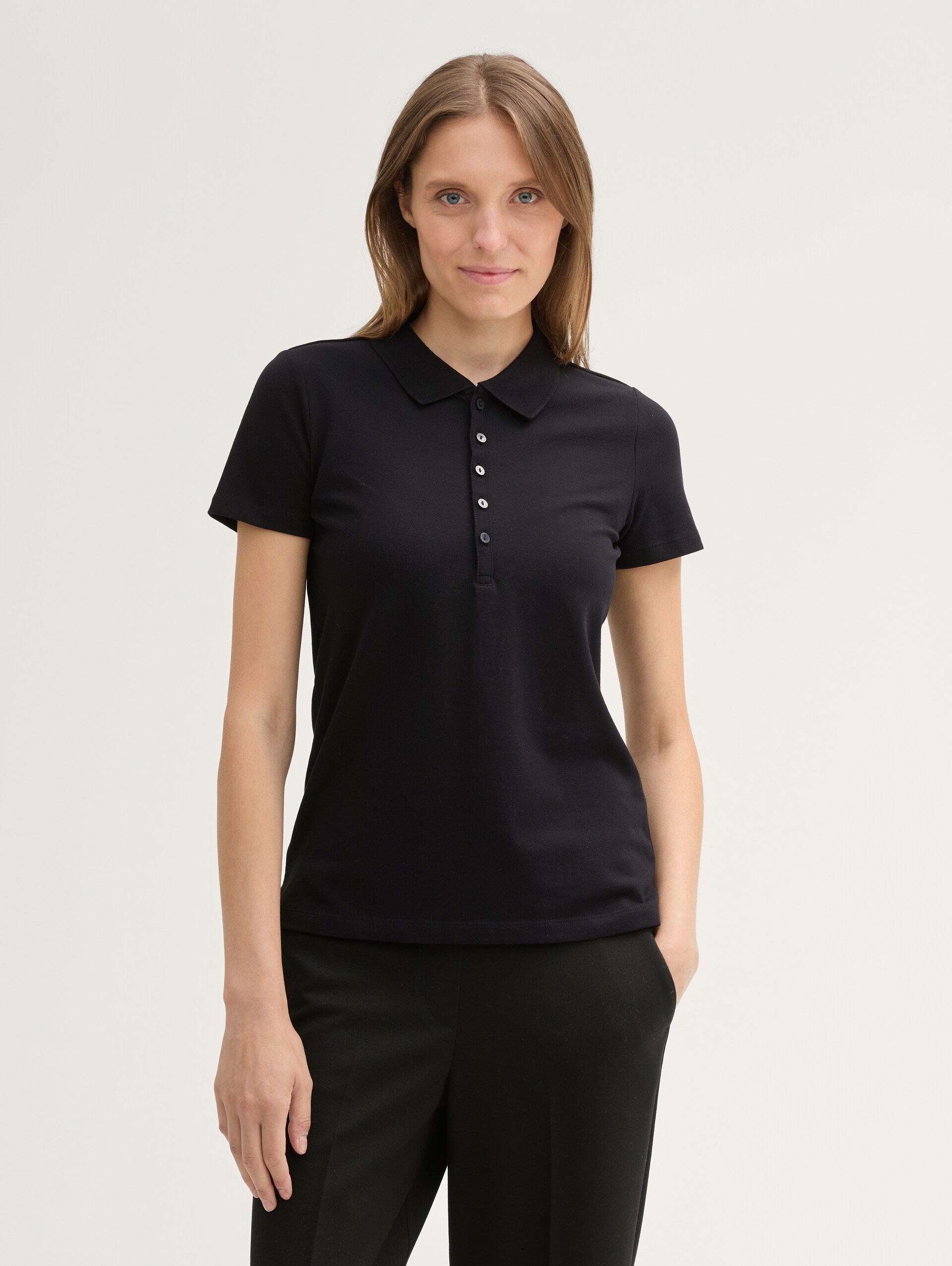 Poloshirt van stretchpiqué - deep black