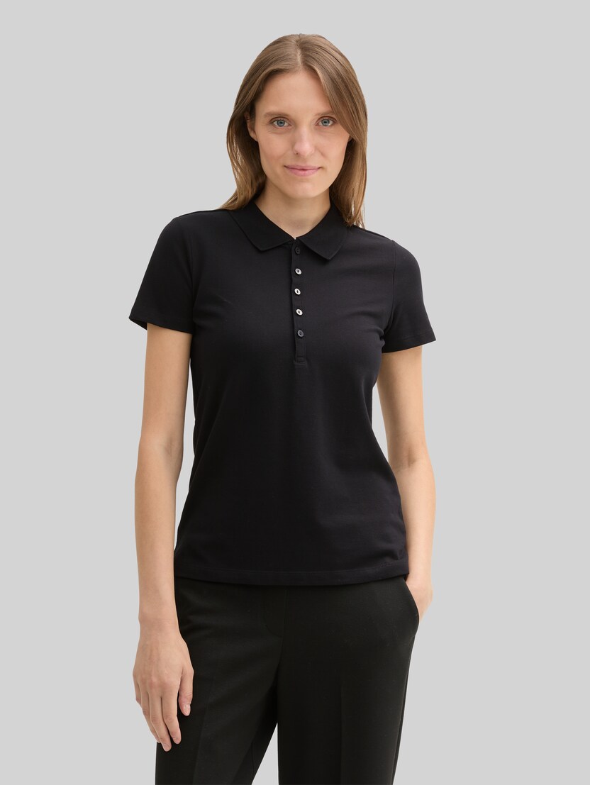 Polo shirt van stretch piqué door Women, deep black