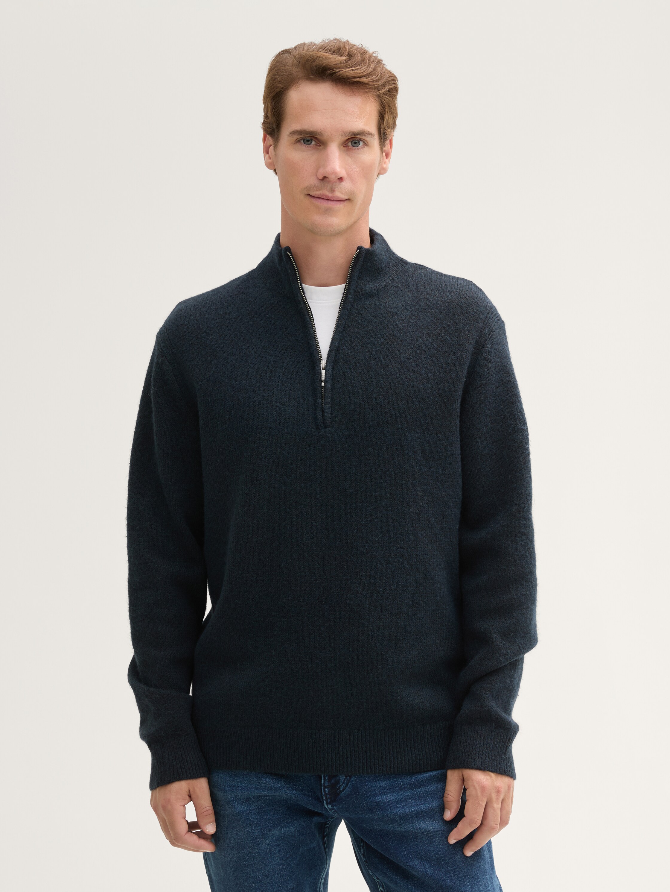 Soft-Touch Troyer Strickpullover - sky_captain_black_core - 
