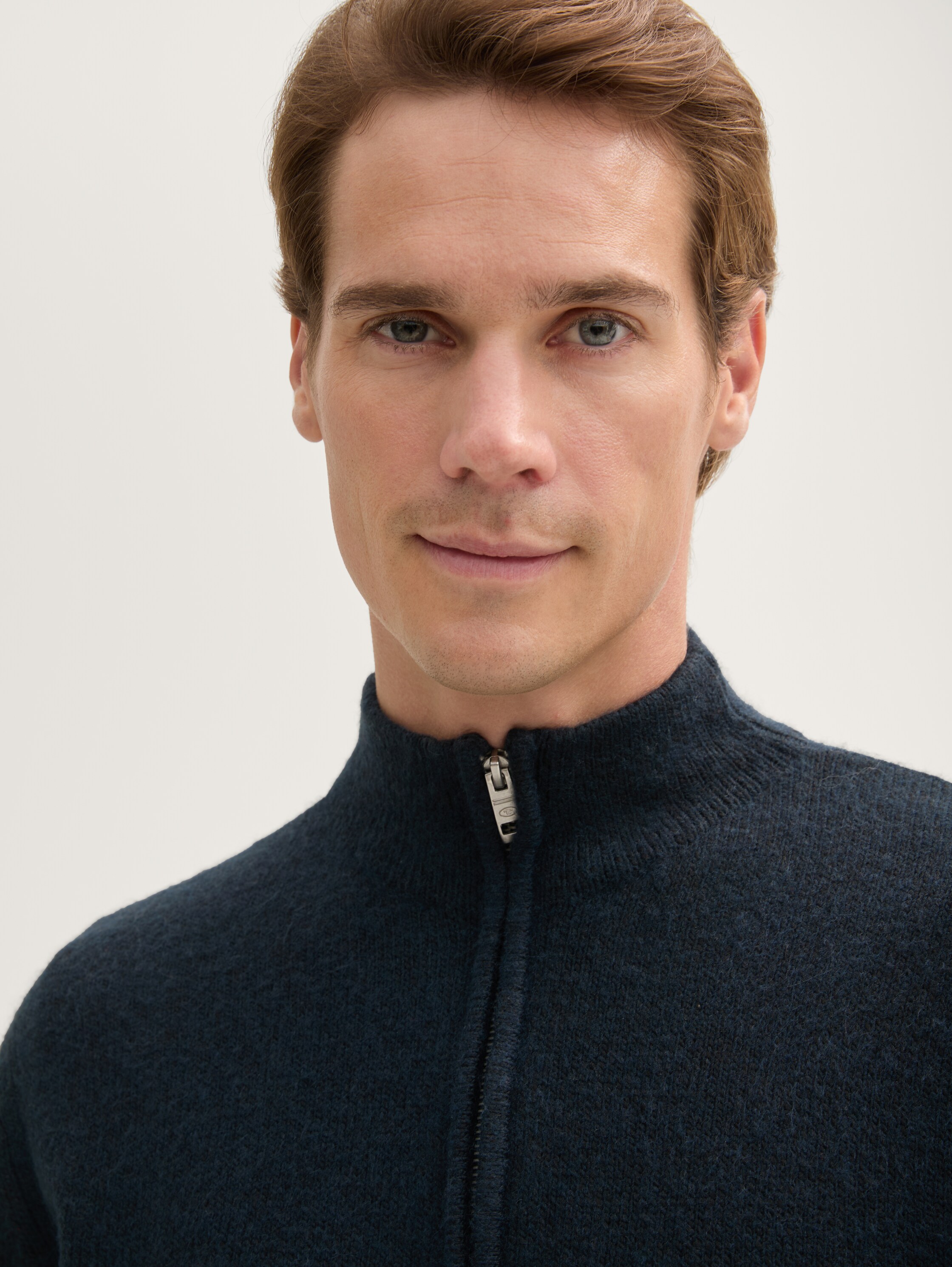 Soft-Touch Troyer Strickpullover - sky_captain_black_core - 