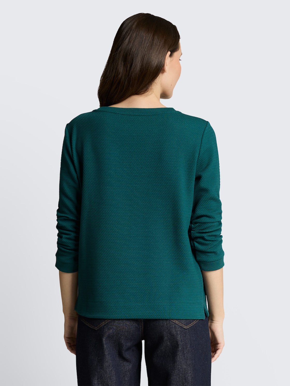 Jacquard Sweatshirt - Deep Meadow Green - Auschnitt Model-Rückansicht