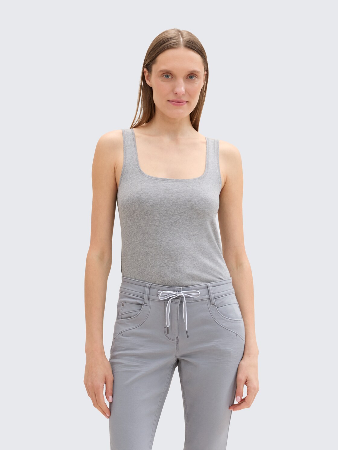 Basic Top im 2er-Pack - medium silver grey melange - Ausschnitt Model-Vorderansicht