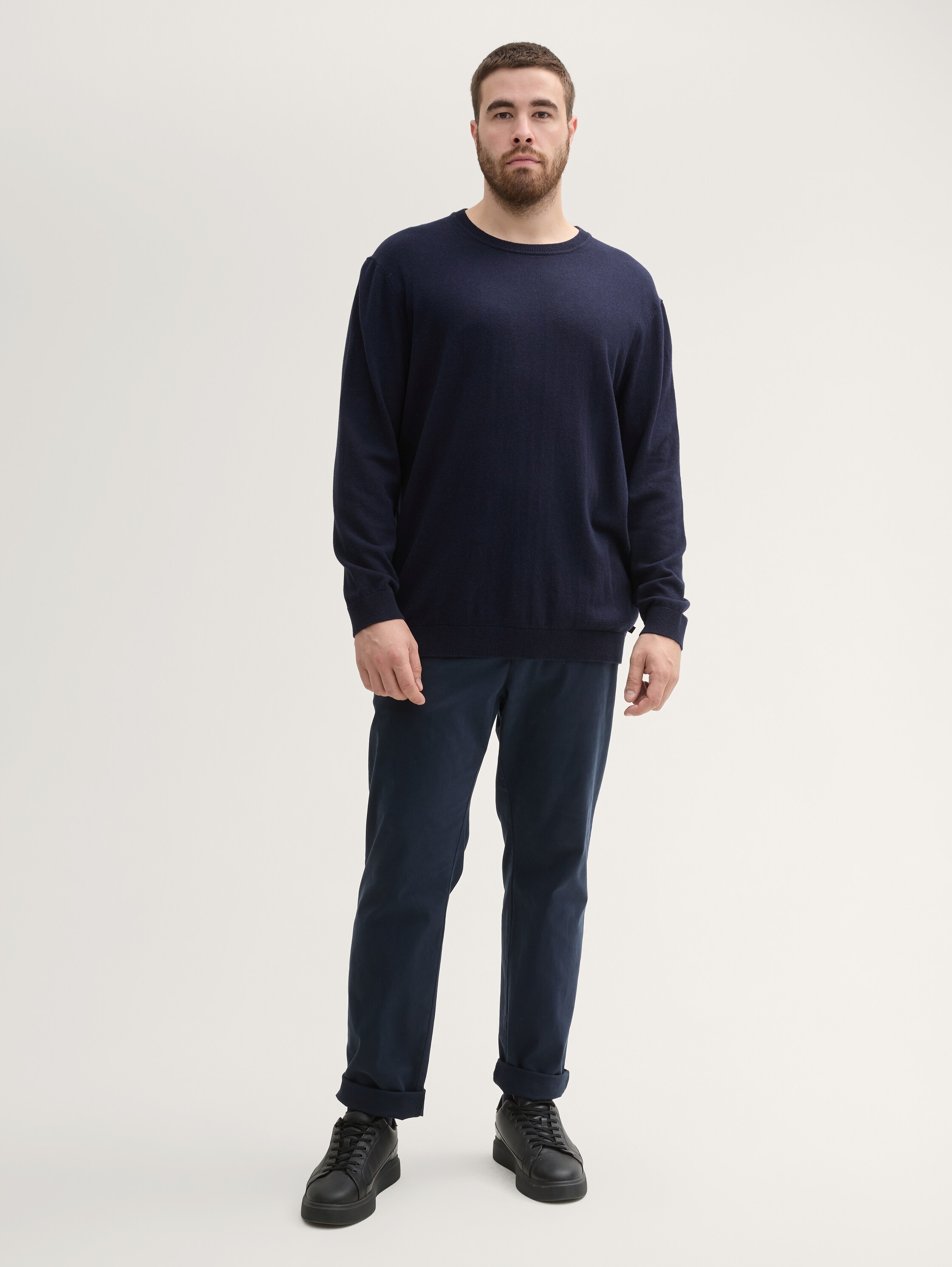 Plus Size - Strickpullover mit recyceltem Kaschmir - knitted_navy_melange - 