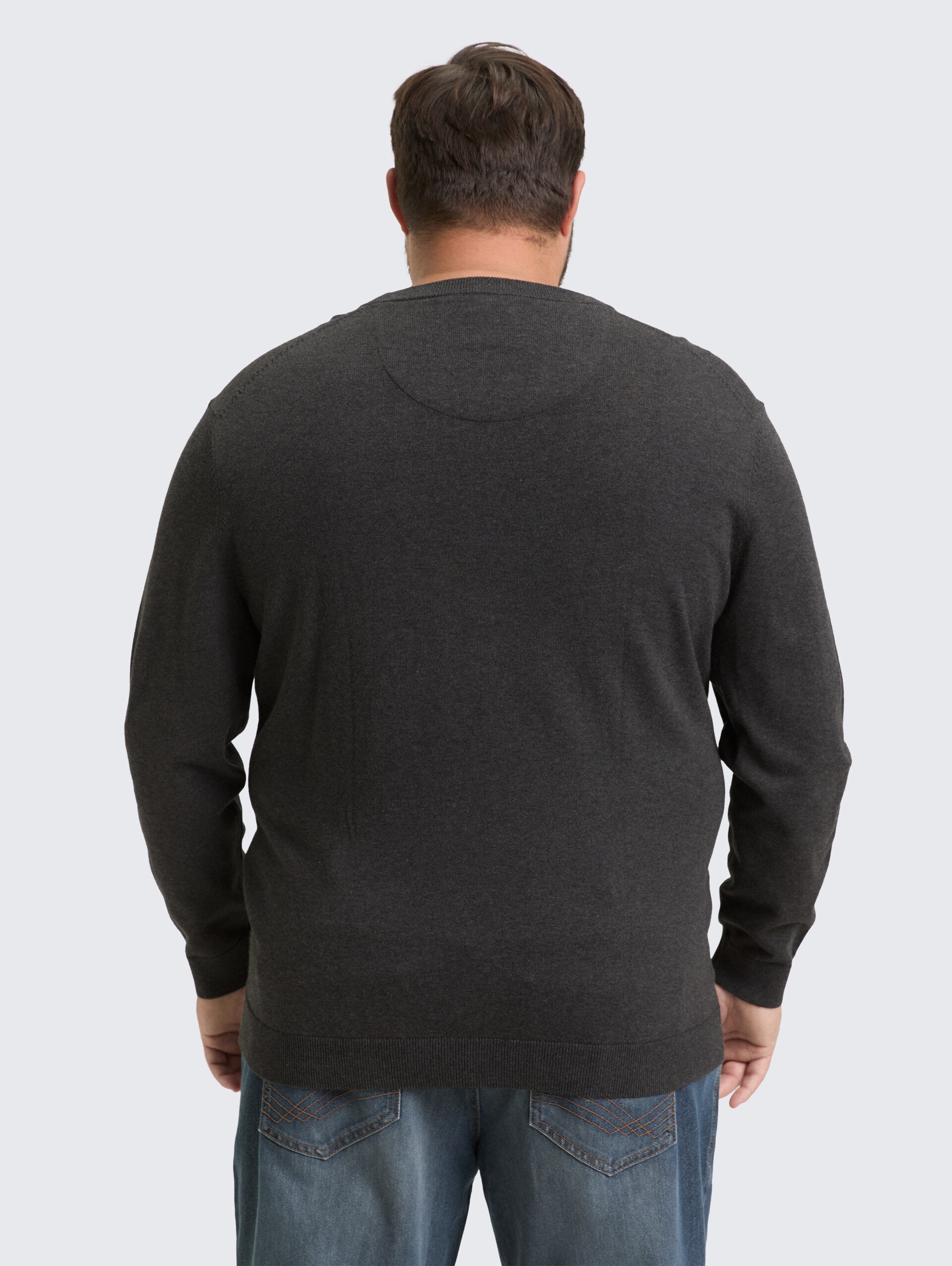 Plus Size - Strickpullover mit Logo Stickerei - Black Grey Melange