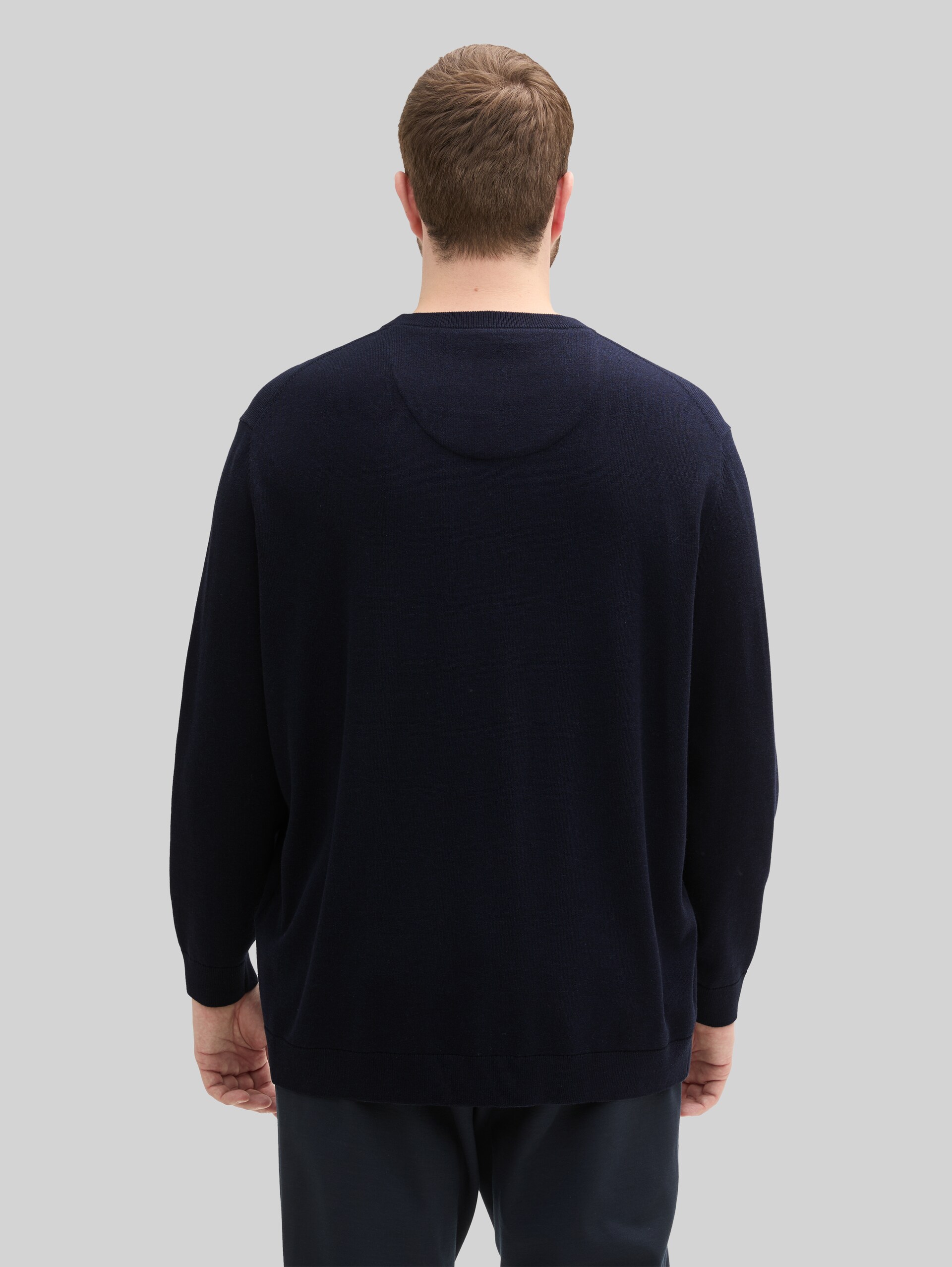 Plus Size - Gebreide trui met geborduurd logo - Knitted Navy Melange