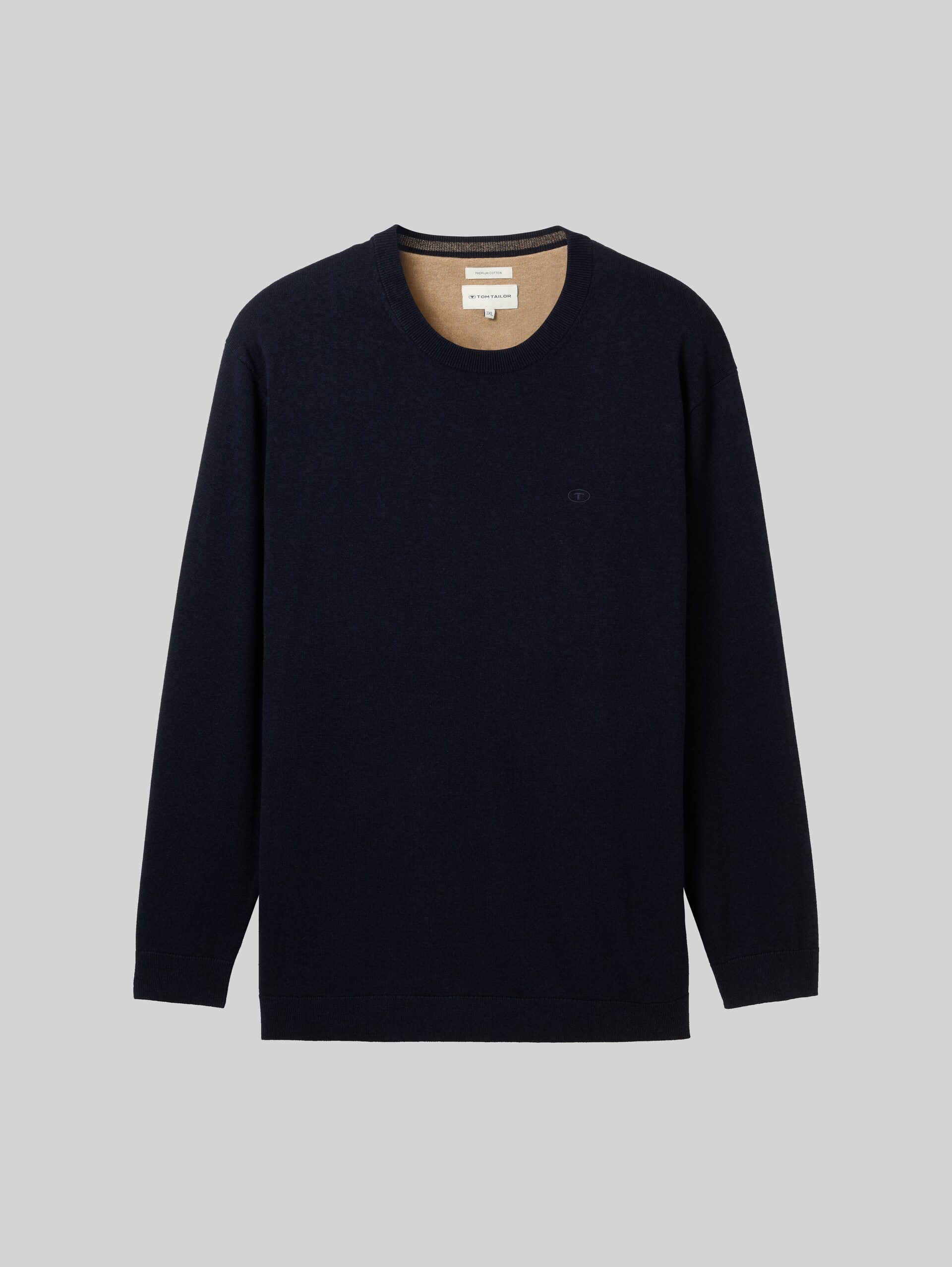 Plus Size - Gebreide trui met geborduurd logo - Knitted Navy Melange