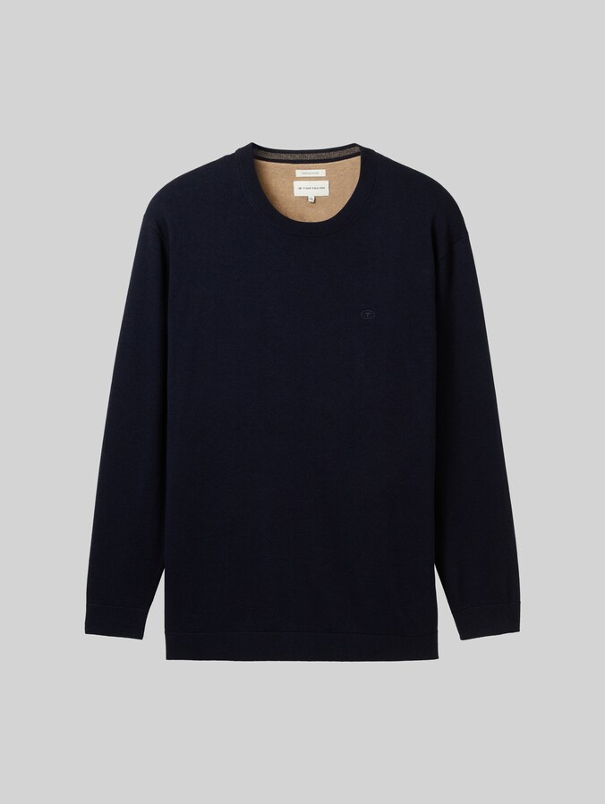 Plus Size - Strickpullover mit Logo Stickerei von Men Plus Size, Knitted Navy Melange