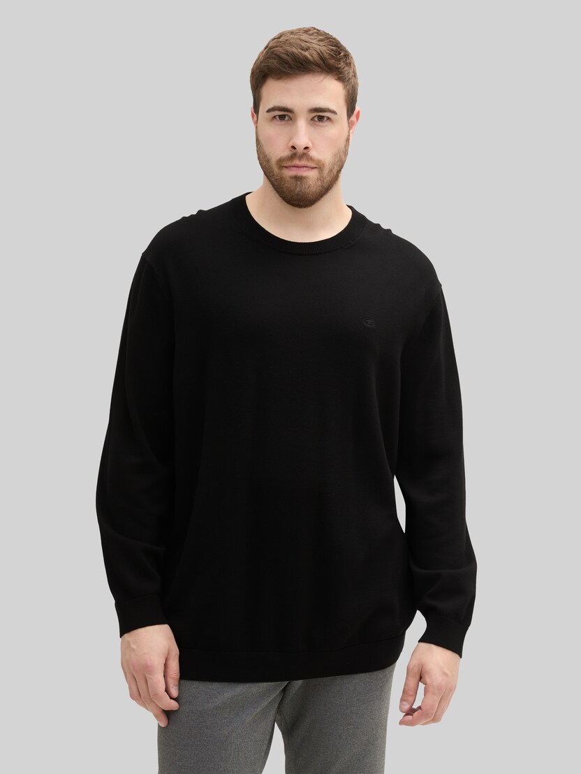 Plus Size - Gebreide trui met geborduurd logo door Men Plus Size, Black