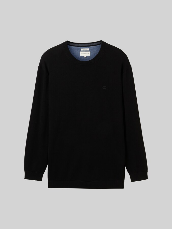 Plus Size - Strickpullover mit Logo Stickerei von Men Plus Size, Black