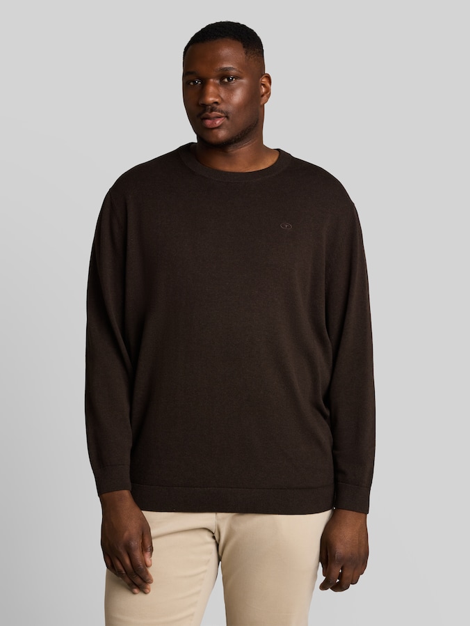Plus Size - Pull en maille avec logo brodé par Men Plus Size, dark chocolate brown melange