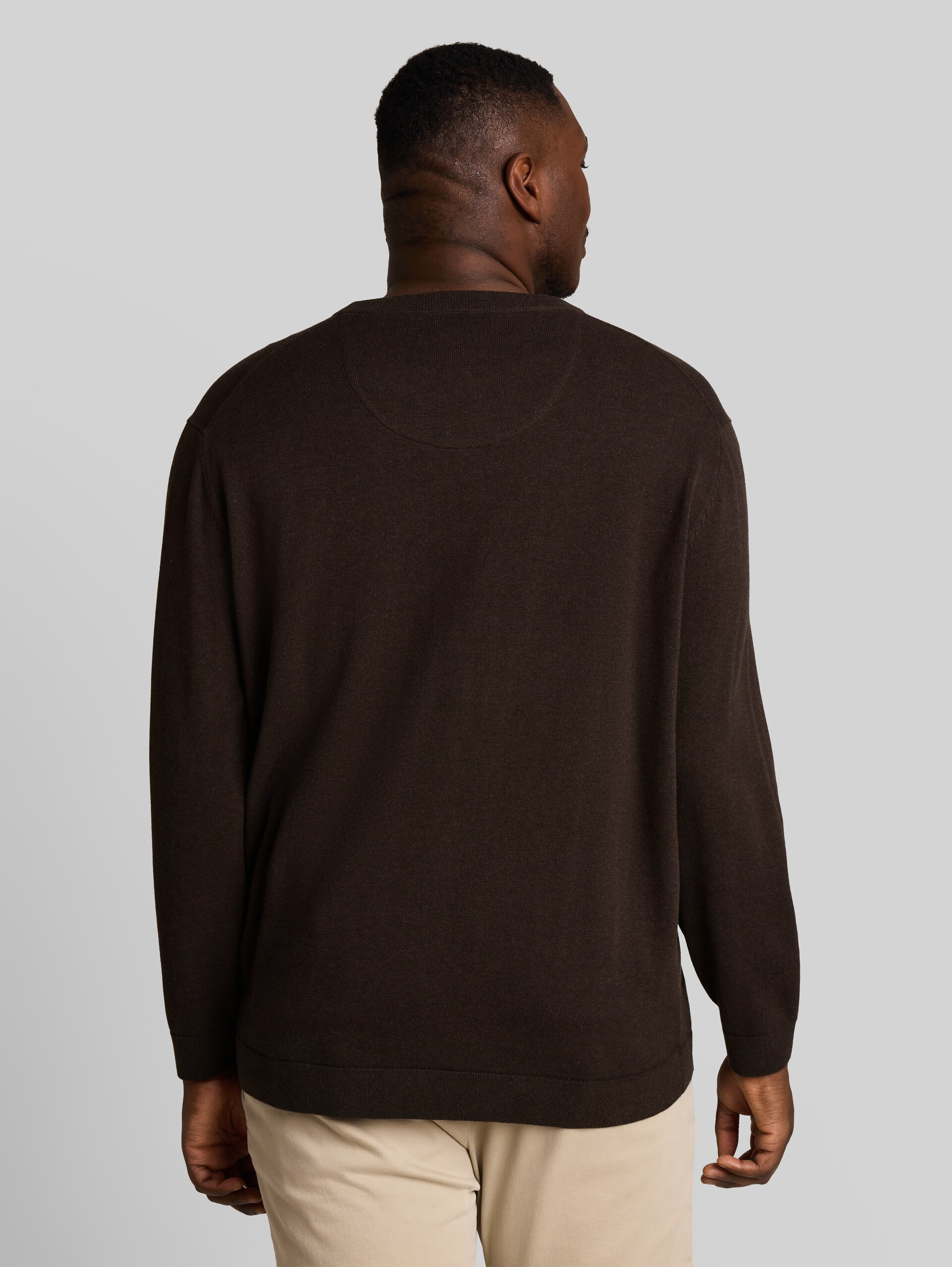 Plus Size - Strickpullover mit Logo Stickerei - dark chocolate brown melange