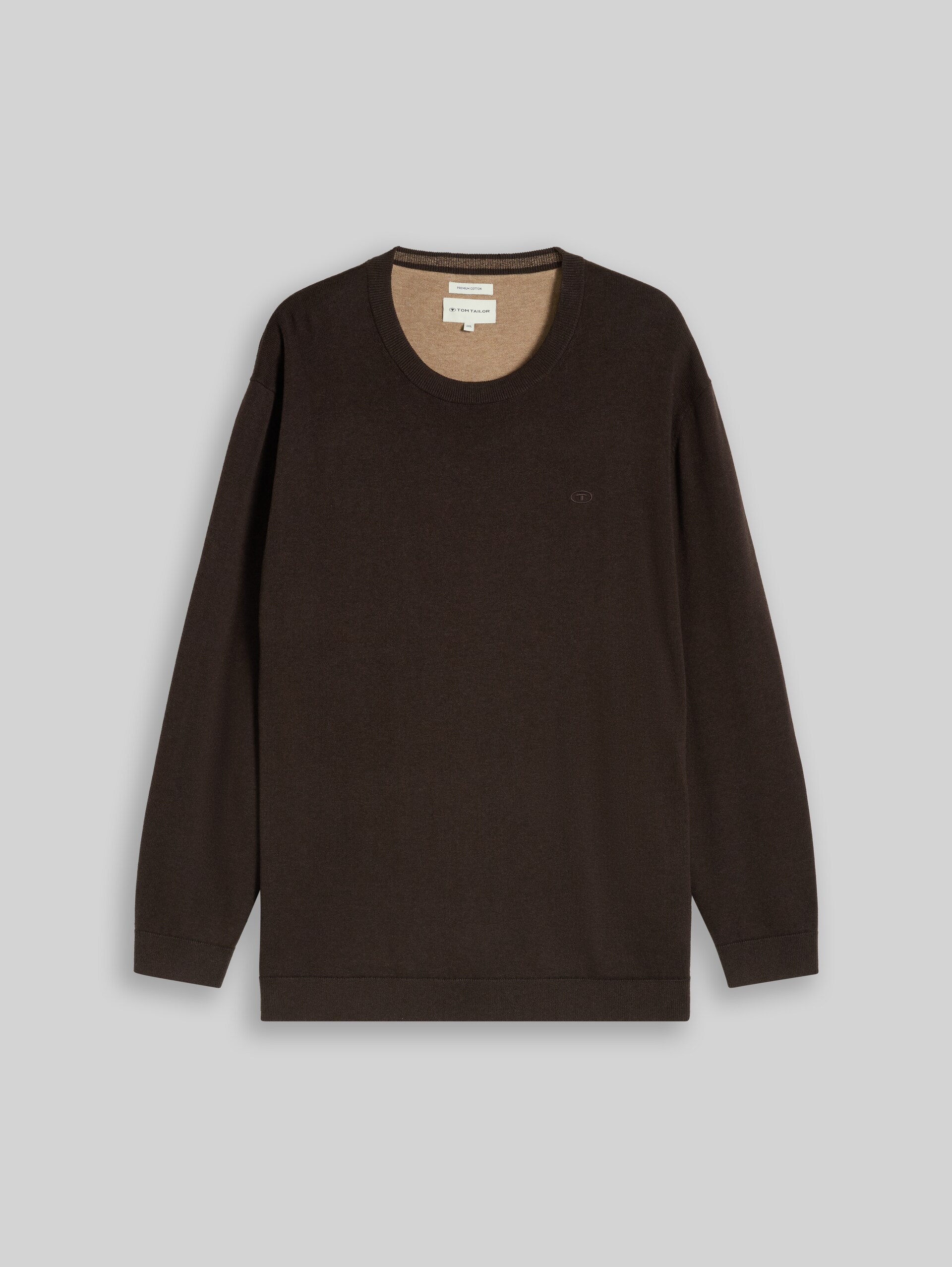 Plus Size - Strickpullover mit Logo Stickerei - dark chocolate brown melange