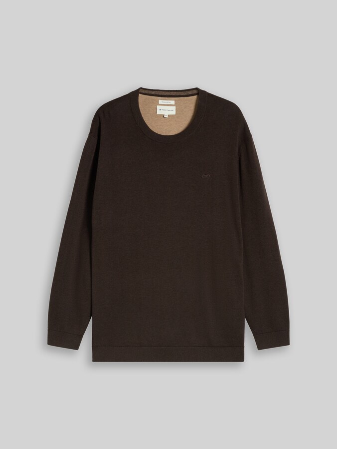 Plus Size - Gebreide trui met geborduurd logo door Men Plus Size, dark chocolate brown melange