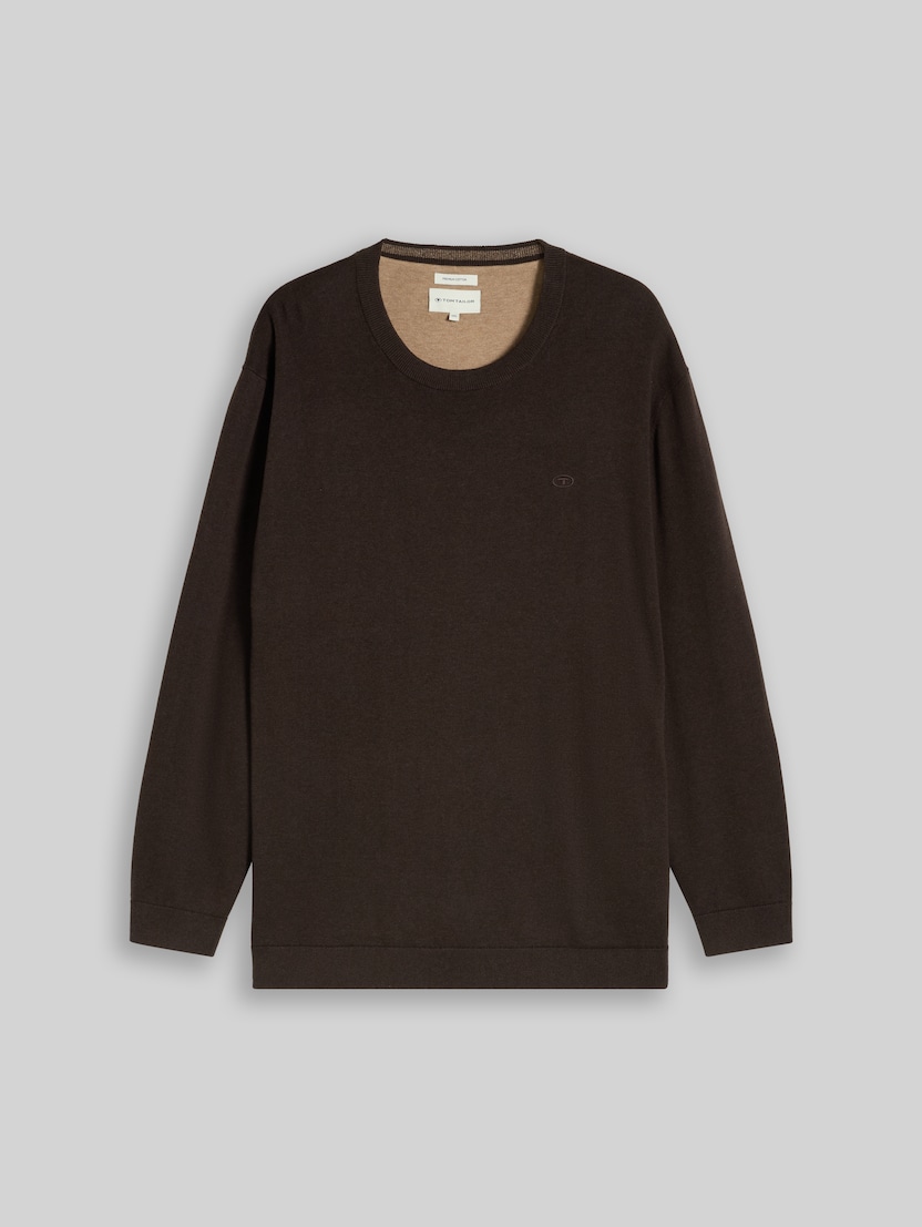 Plus Size - knitted jumper with embroidered logo by Men Plus Size, dark chocolate brown melange