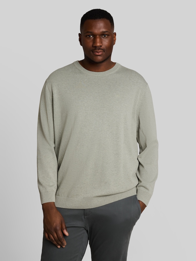 Plus Size - Pull en maille avec logo brodé par Men Plus Size, iron mint melange
