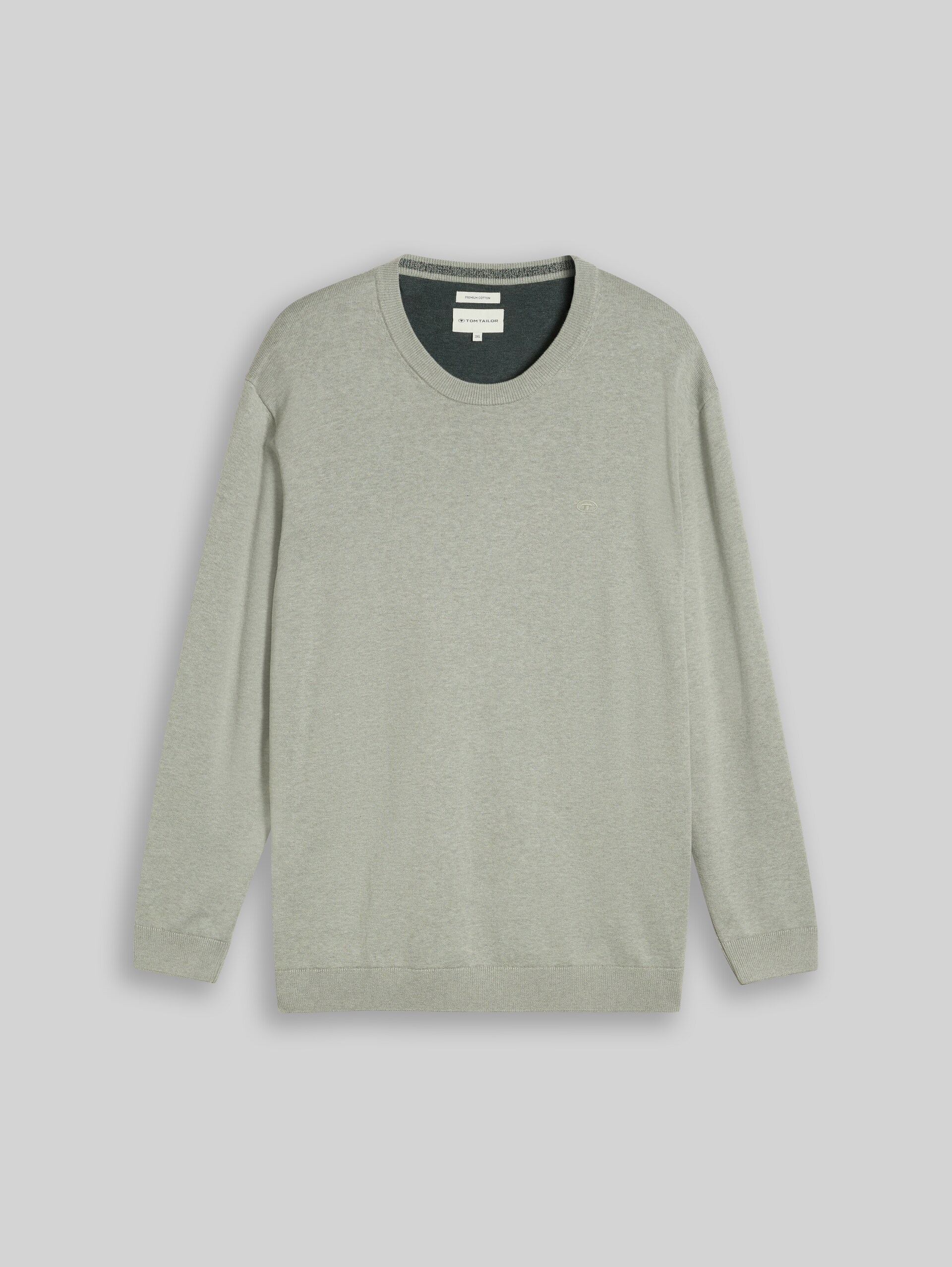 Plus Size - Strickpullover mit Logo Stickerei - iron mint melange
