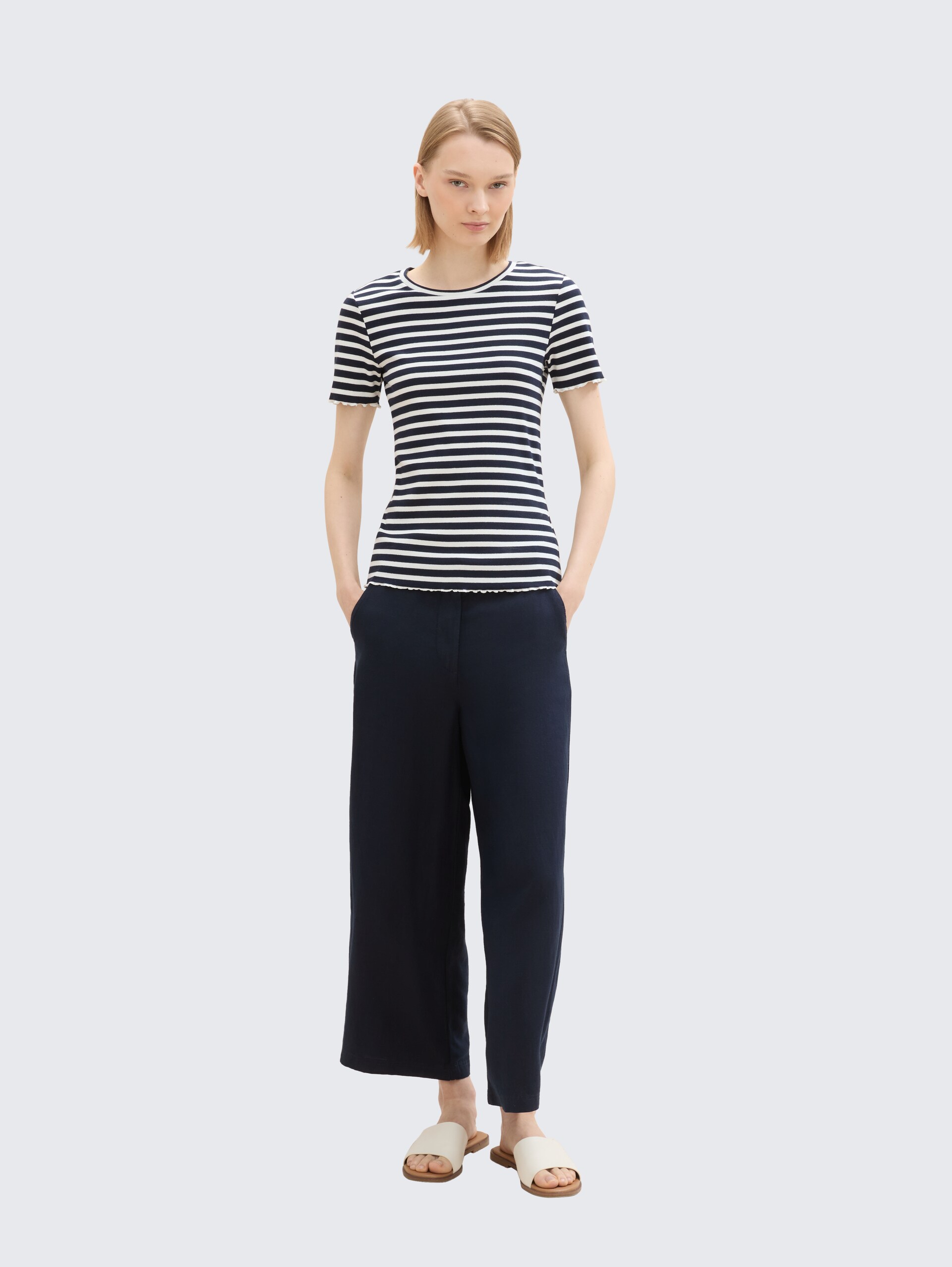 Ripp T-Shirt im 2er-Pack - dark blue white stripe - Model-Vorderansicht