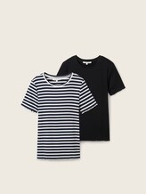 T-shirt basique en pack de 2 - dark blue white stripe - Vue de face du produit