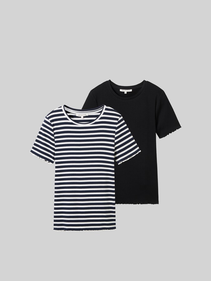 Lot de 2 t-shirts côtelés par Denim Female, dark blue white stripe