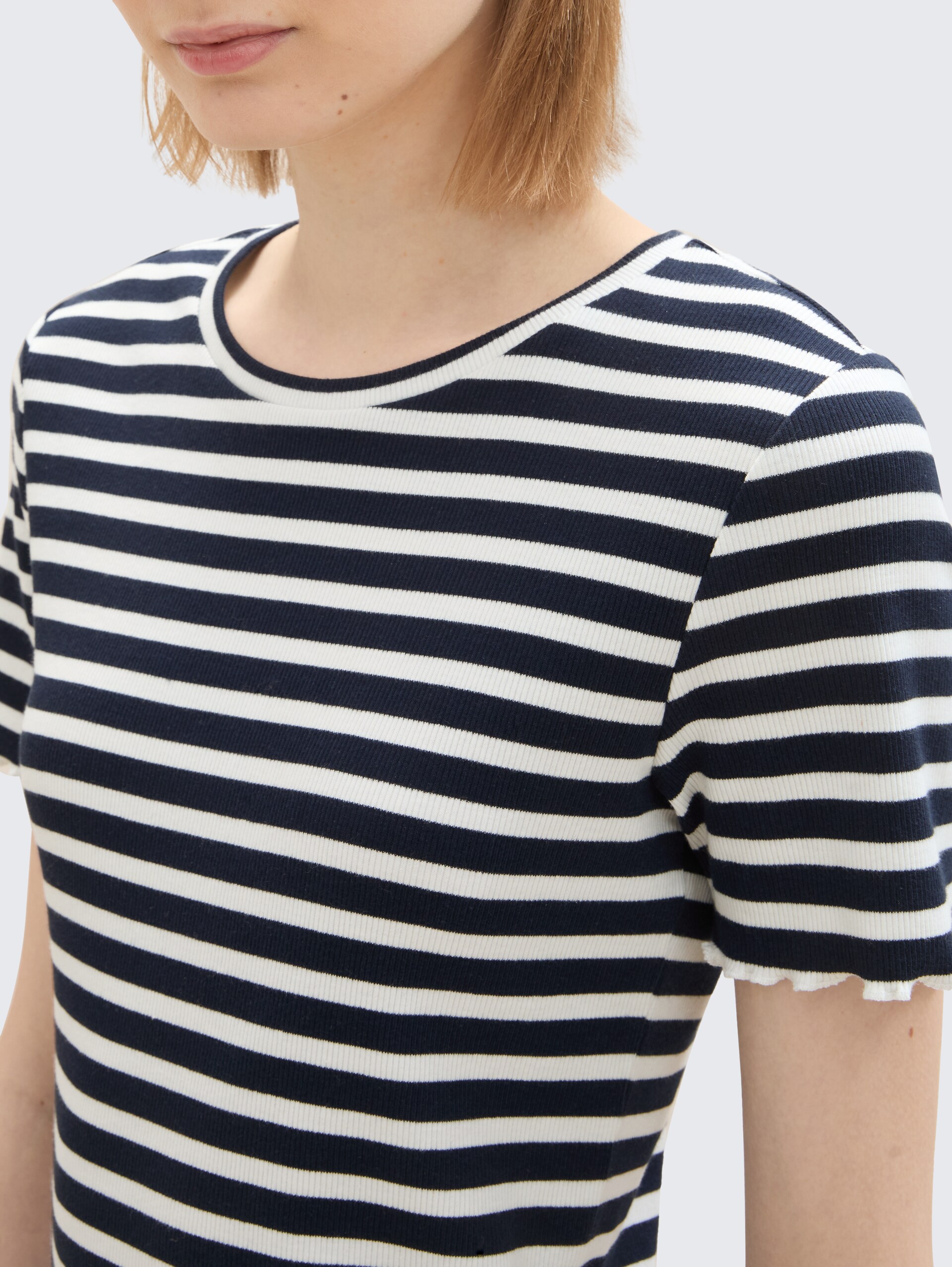 Ripp T-Shirt im 2er-Pack - dark blue white stripe - Detail-Model-Ansicht