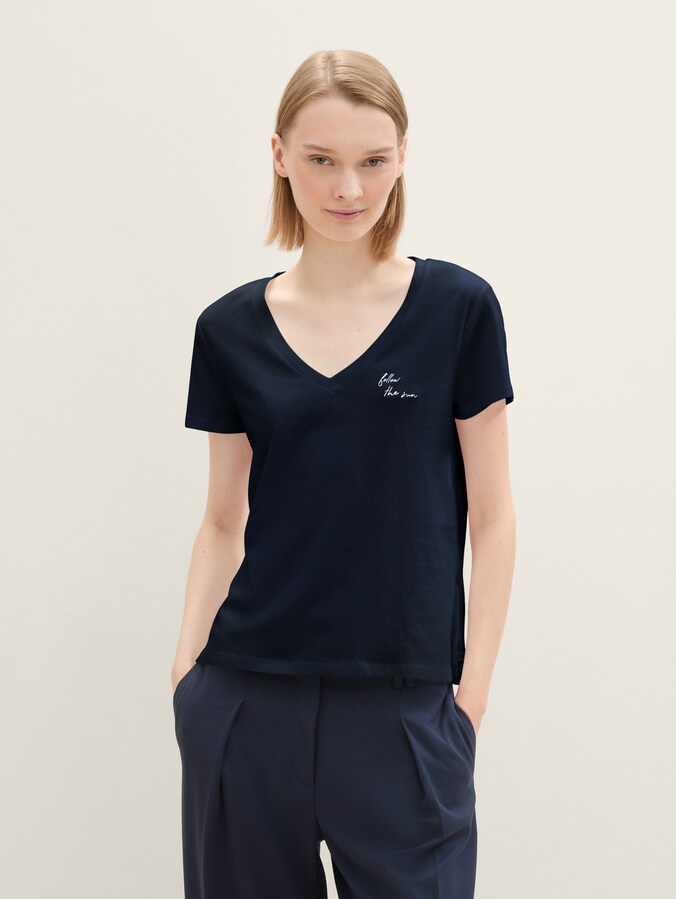 T-shirt met V-hals in een pak van 2 door Denim Female, sky captain blue