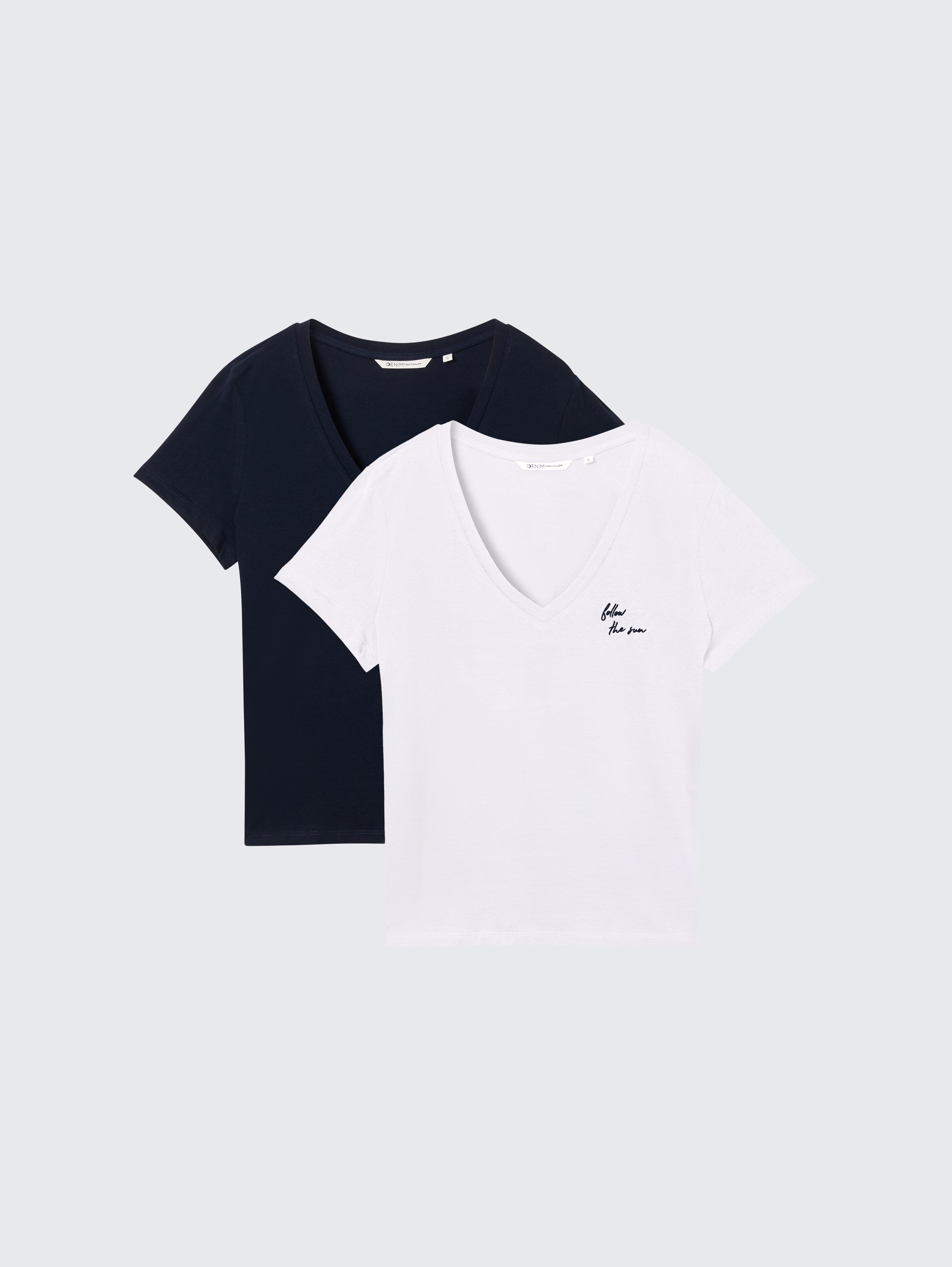 T-Shirt mit V-Ausschnitt im 2er-Pack von Denim Female, sky captain blue