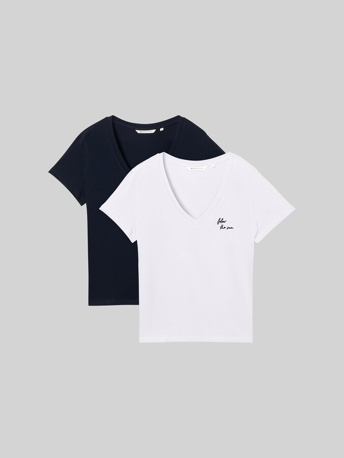 T-shirt avec col en V en pack de 2 par Denim Female, sky captain blue