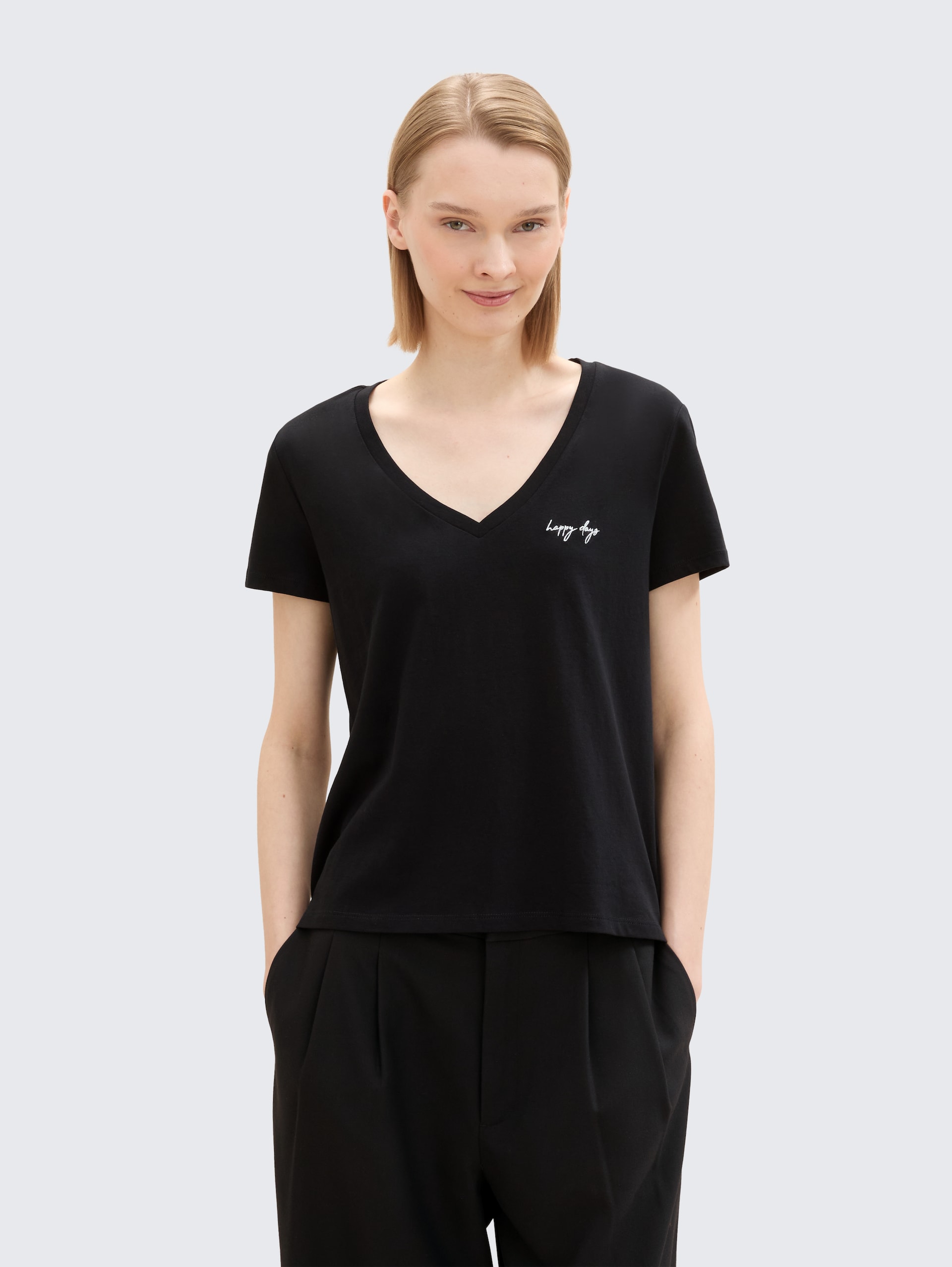 T-Shirt mit V-Ausschnitt im 2er-Pack - deep black