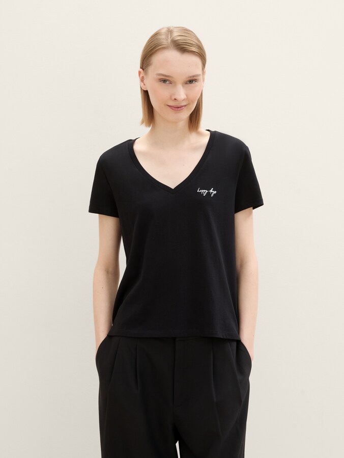 T-shirt met V-hals in een pak van 2 door Denim Female, deep black