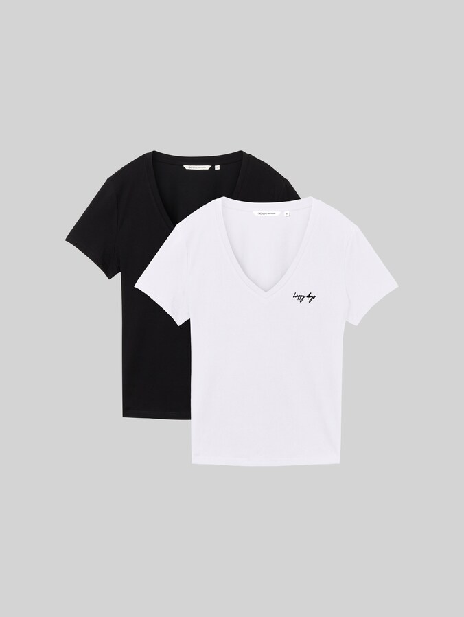 T-shirt with V-neck in a pack of 2 by Denim Female, deep black