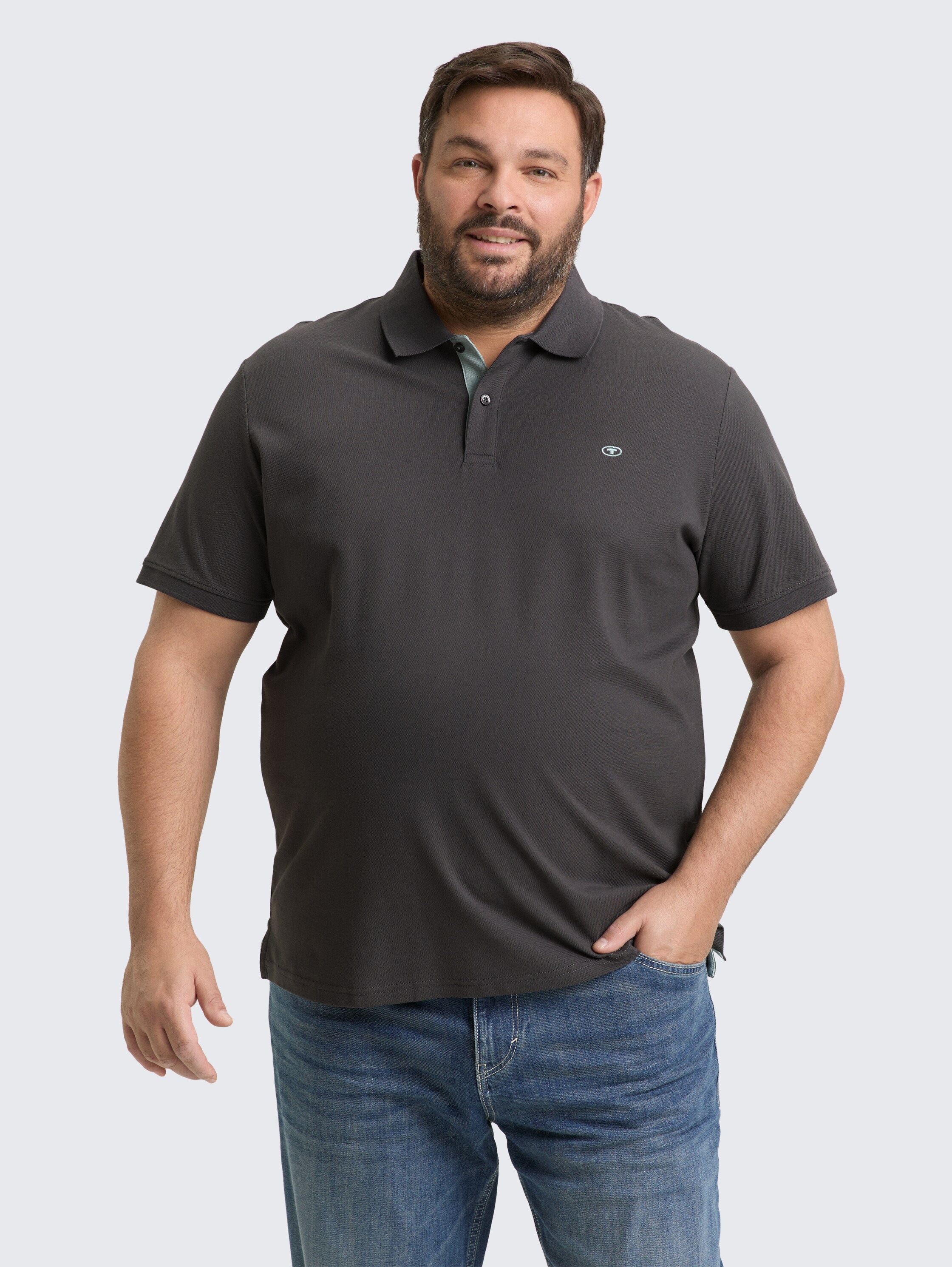 Plus Size - Piqué polo met geborduurd logo - dark_shadow - 