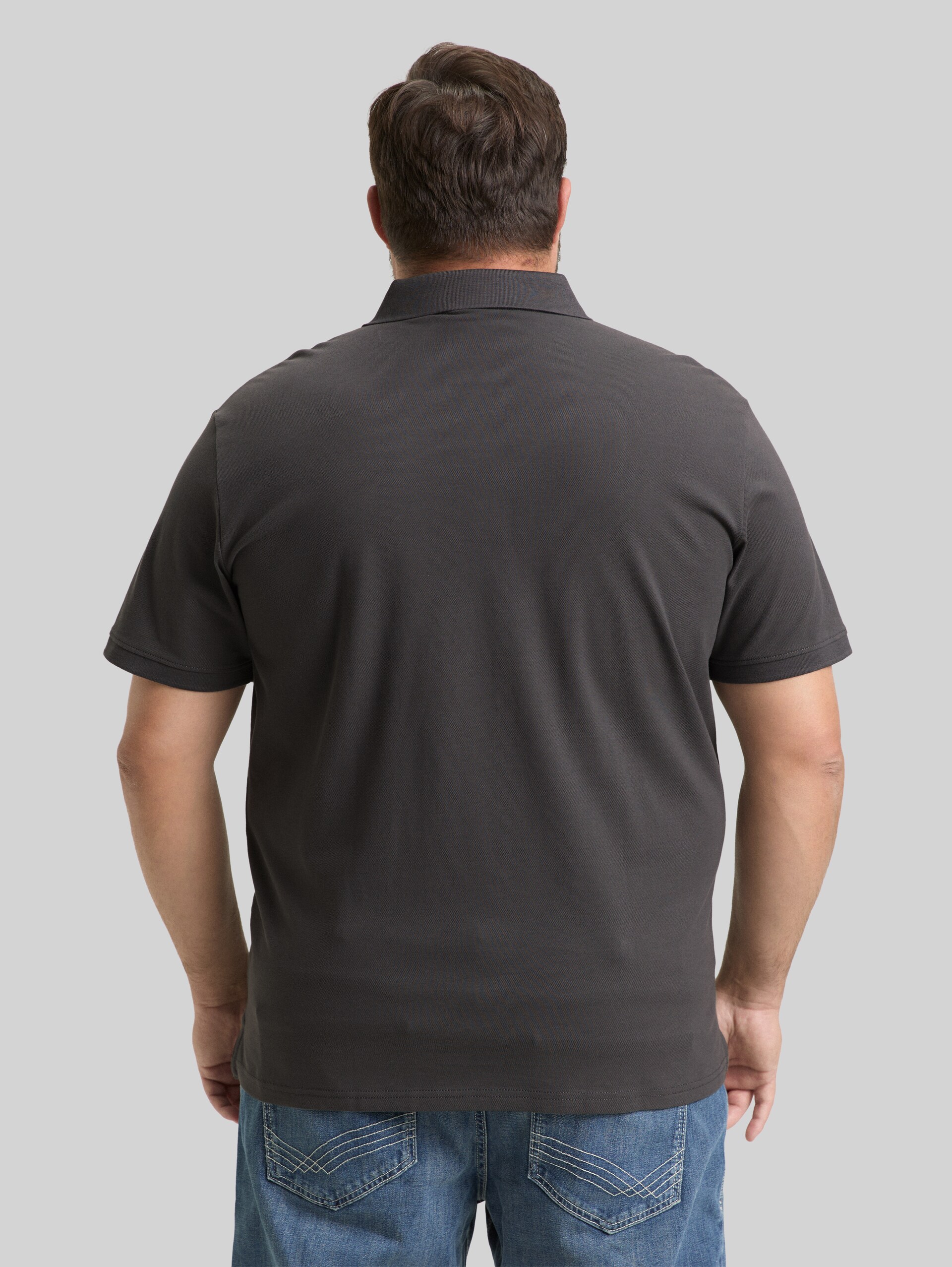 Plus Size - Piqué Poloshirt mit Logo-Stickerei - Dark Shadow