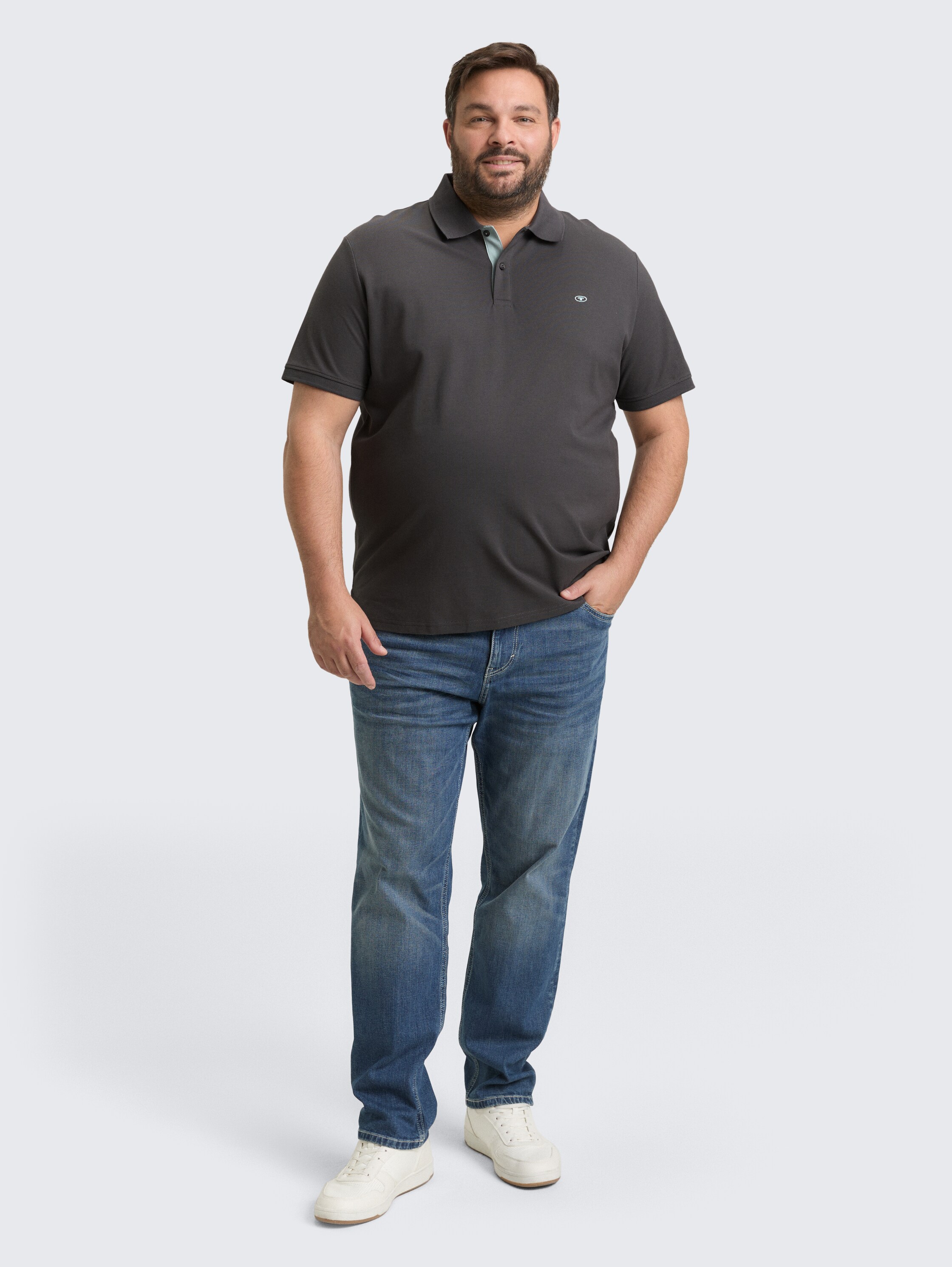 Plus Size - Piqué polo met geborduurd logo - dark_shadow - 