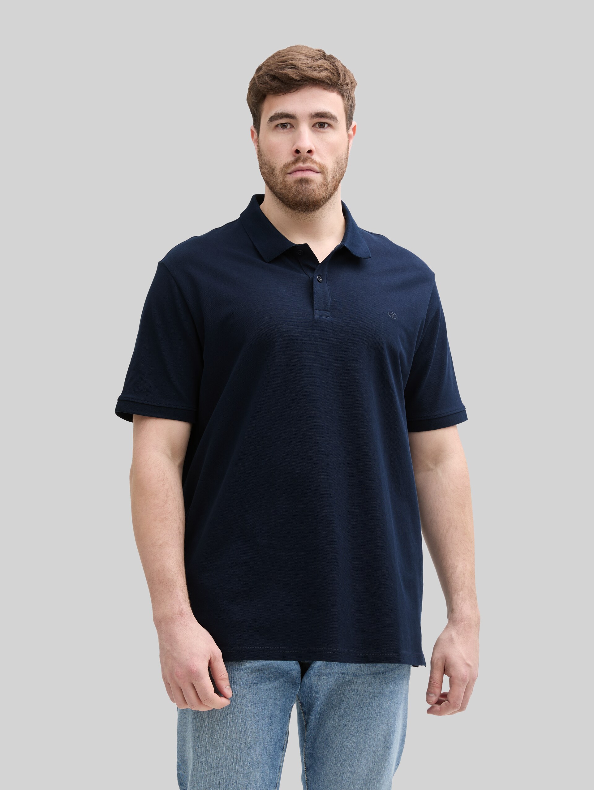 Plus Size - piqué polo shirt with embroidered logo - sky captain blue