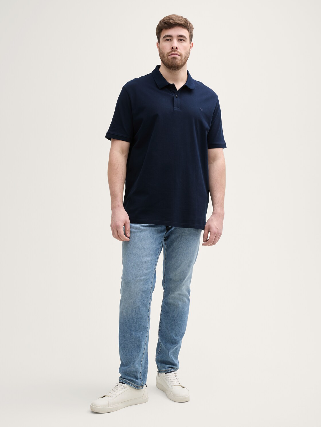 Plus Size - Piqué Poloshirt mit Logo-Stickerei - sky captain blue