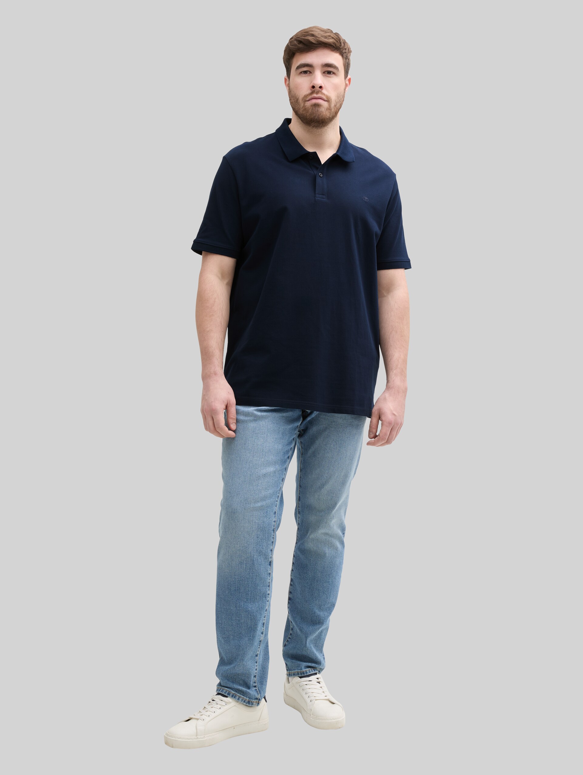 Plus Size - piqué polo shirt with embroidered logo - sky captain blue
