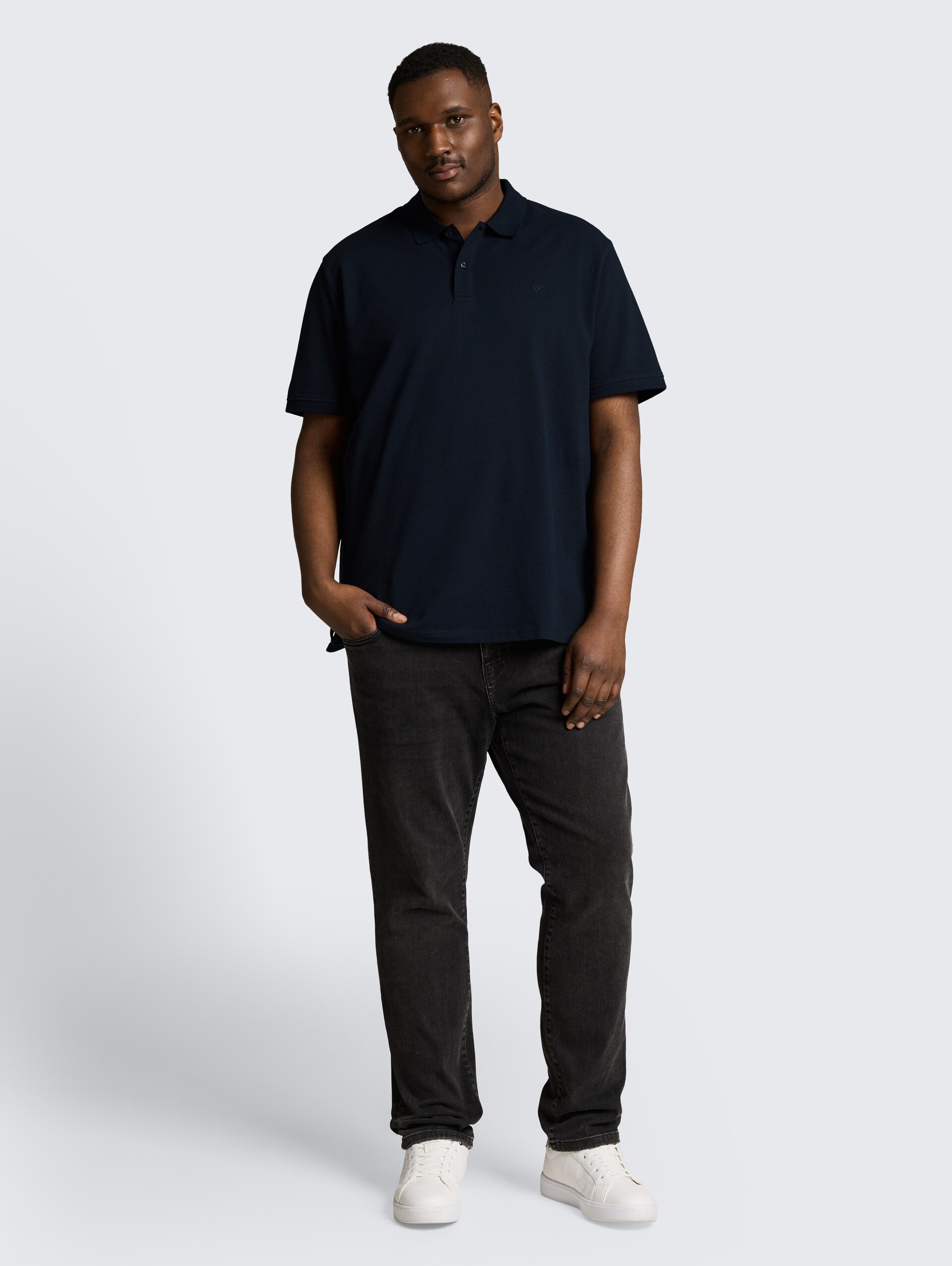 Plus Size - Piqué poloshirt met geborduurd logo - Sky Captain Blue