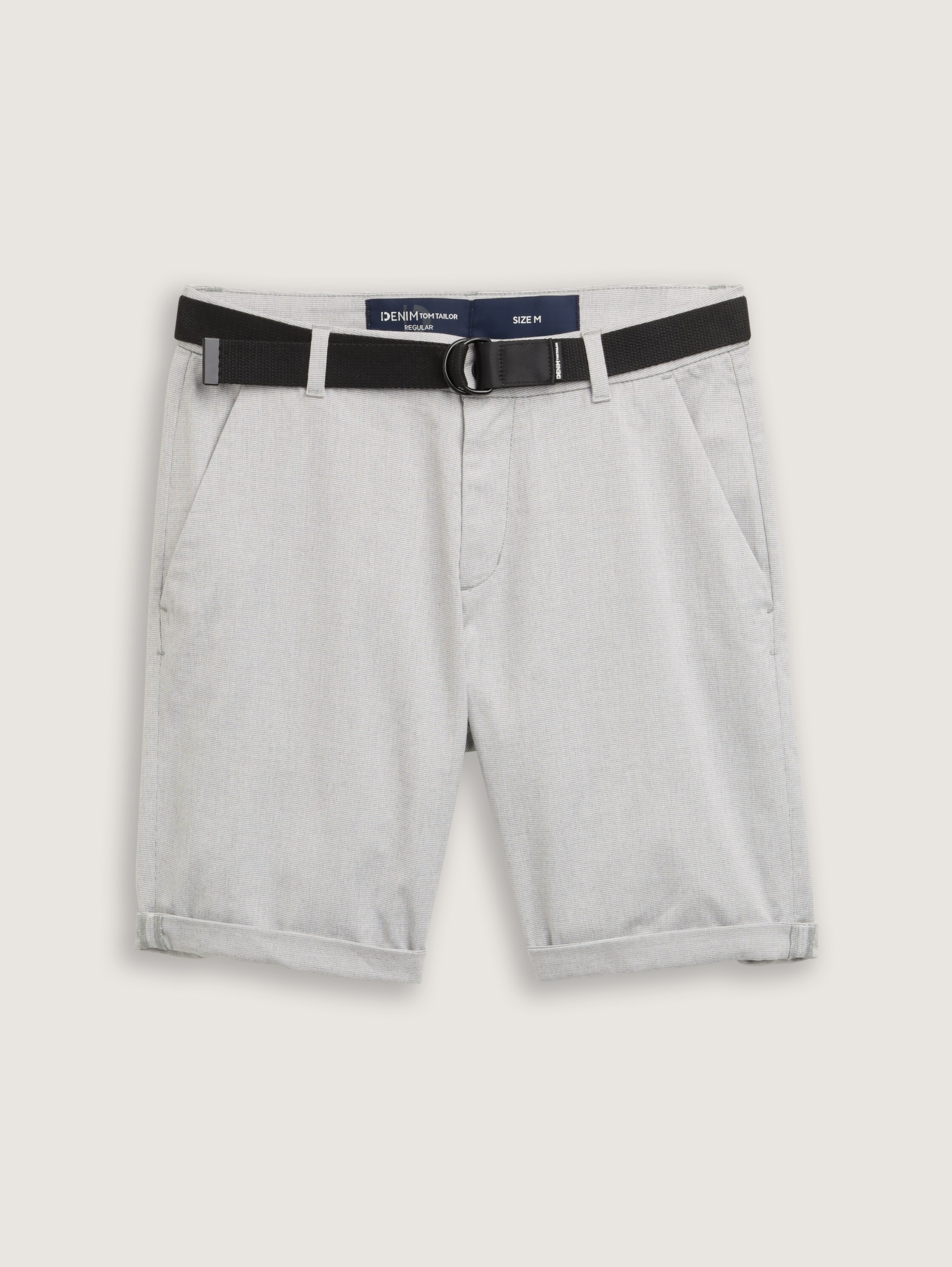 Regular Fit Chino Shorts mit Gürtel - grey_white_mini_houndstooth - 