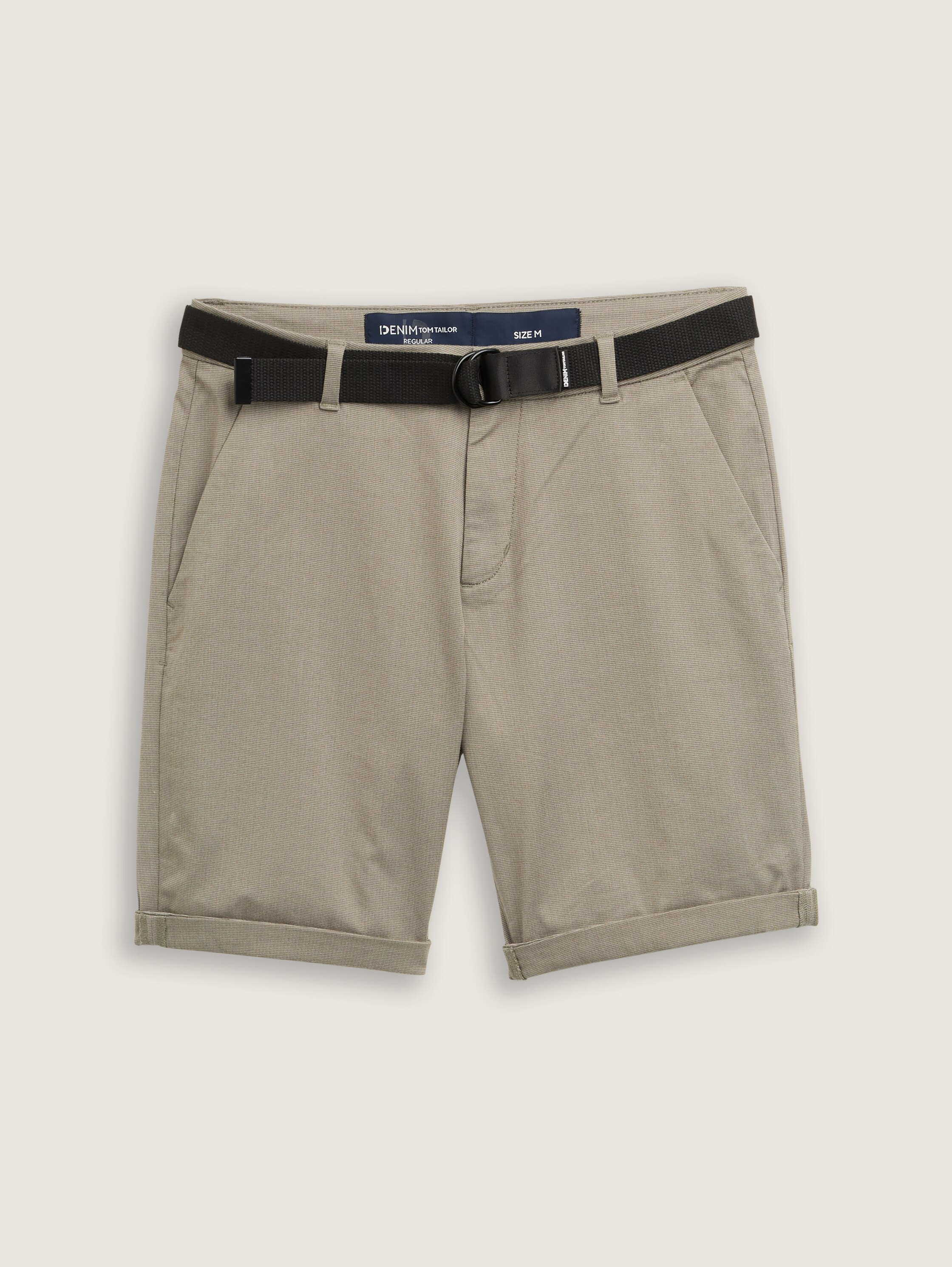 Regular Fit Chino Shorts mit Gürtel - olive_mini_houndstooth - 