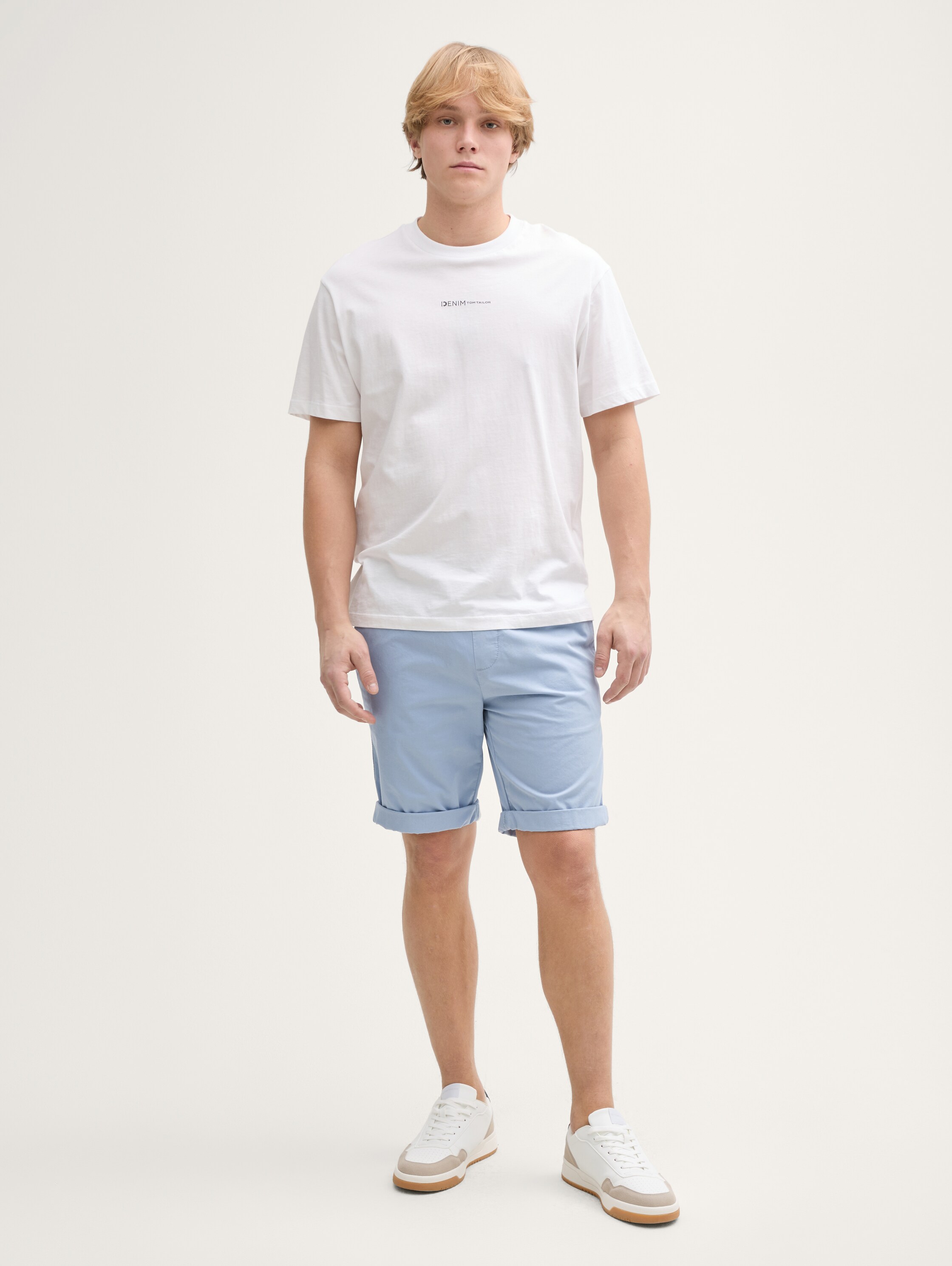Regular Shorts mit Gummibund aus Baumwolle - dusty_aquamarine_blue - 
