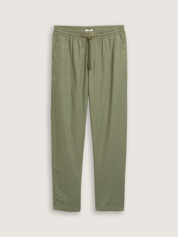 Loose-fit trousers with linen blend by Denim Male, tree moss green