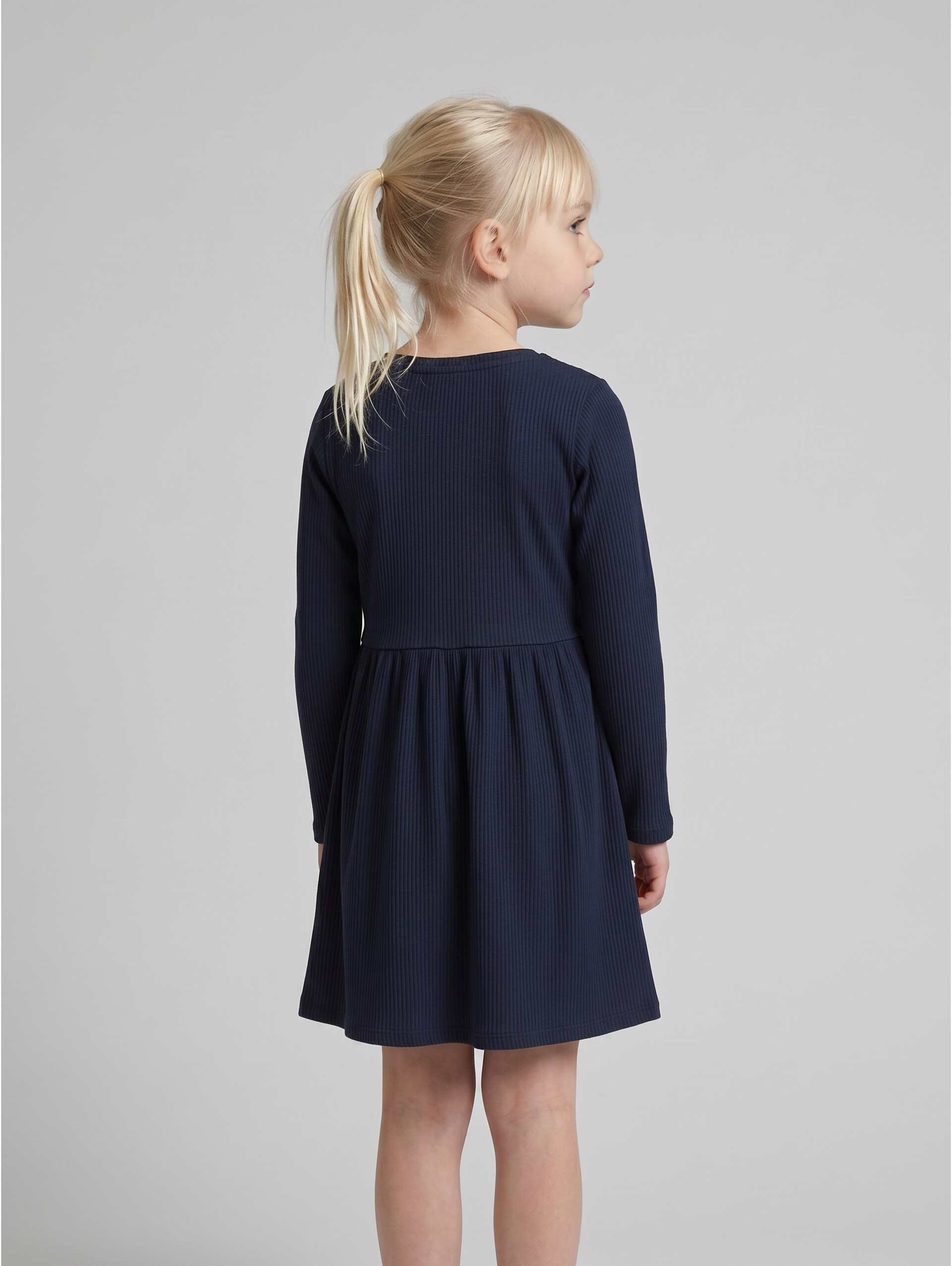 Mini dress with ribbed texture - sky captain blue - Model-back view