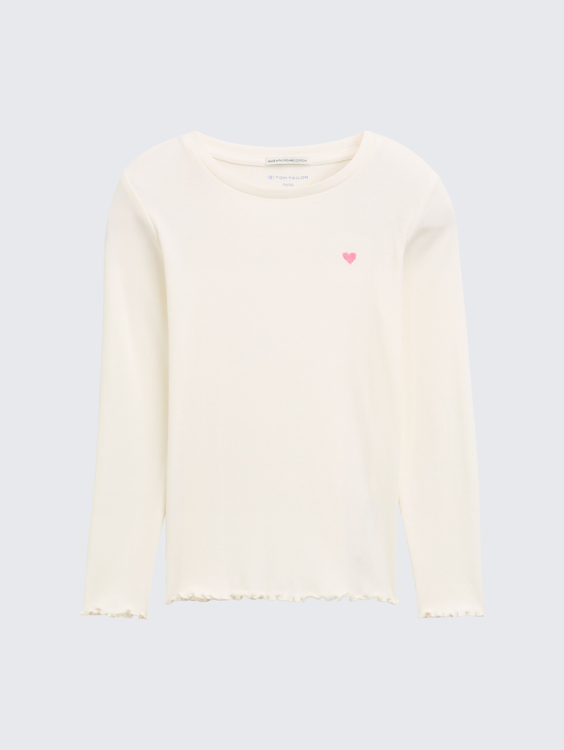 Ripp Langarmshirt mit Stickerei - Wool White - Vorder-Produkt-Ansicht