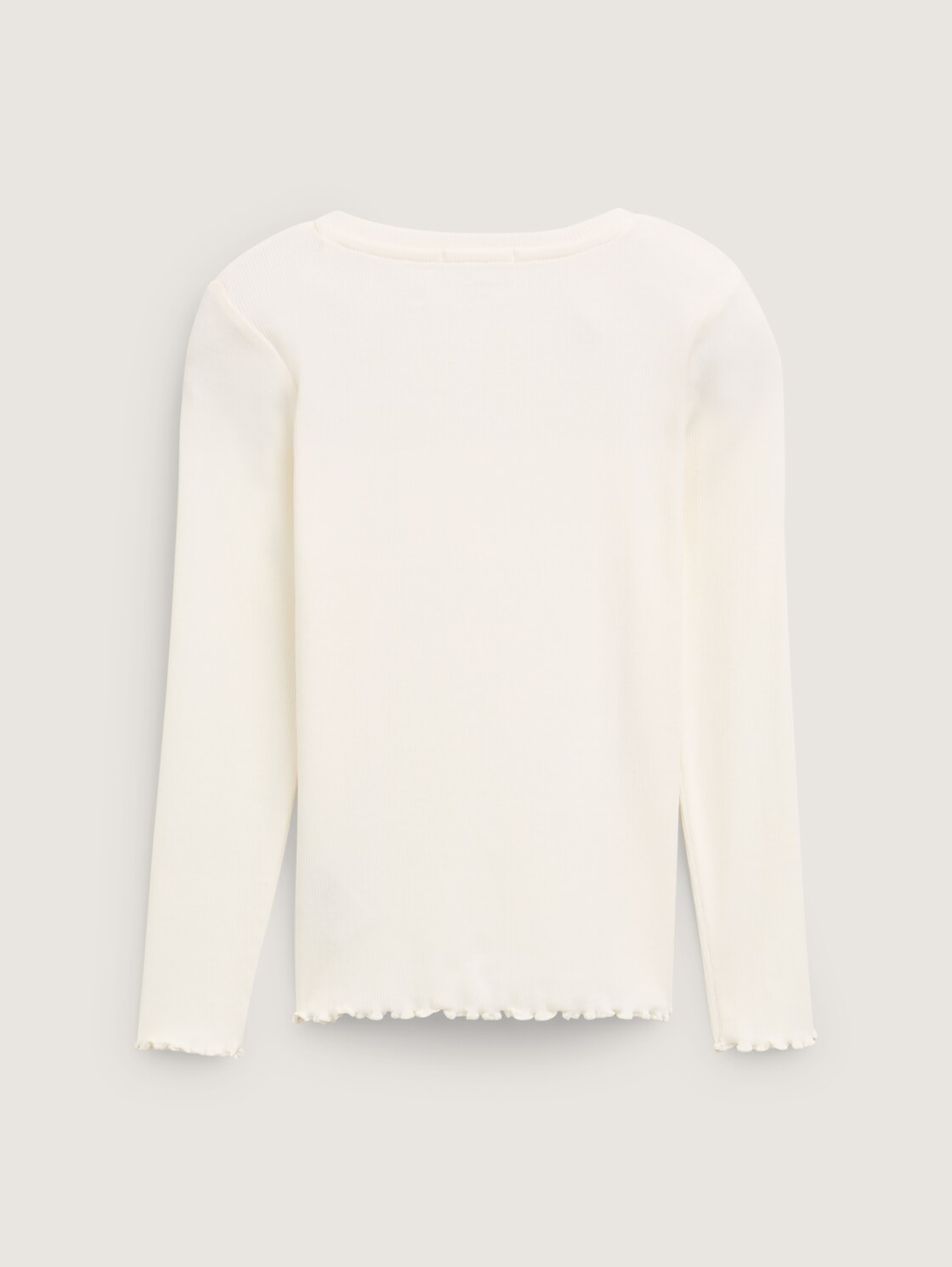 Ripp Langarmshirt mit Stickerei - Wool White