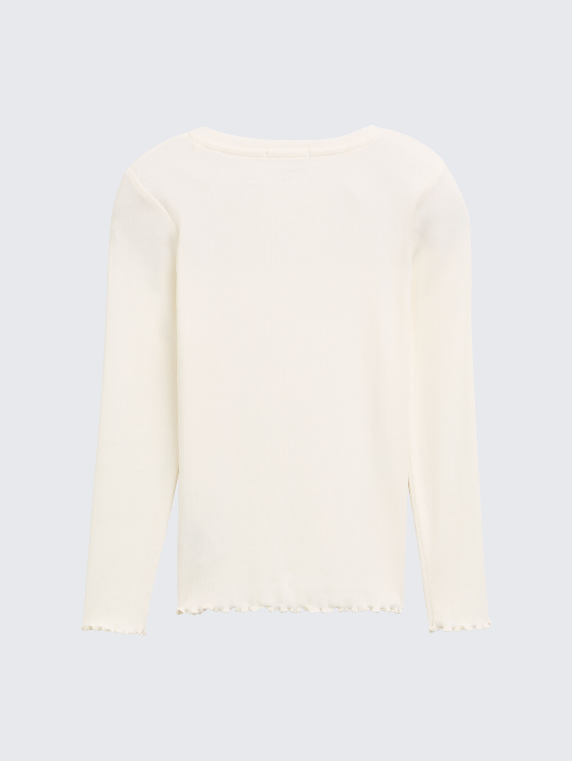 Ripp Langarmshirt mit Stickerei - Wool White