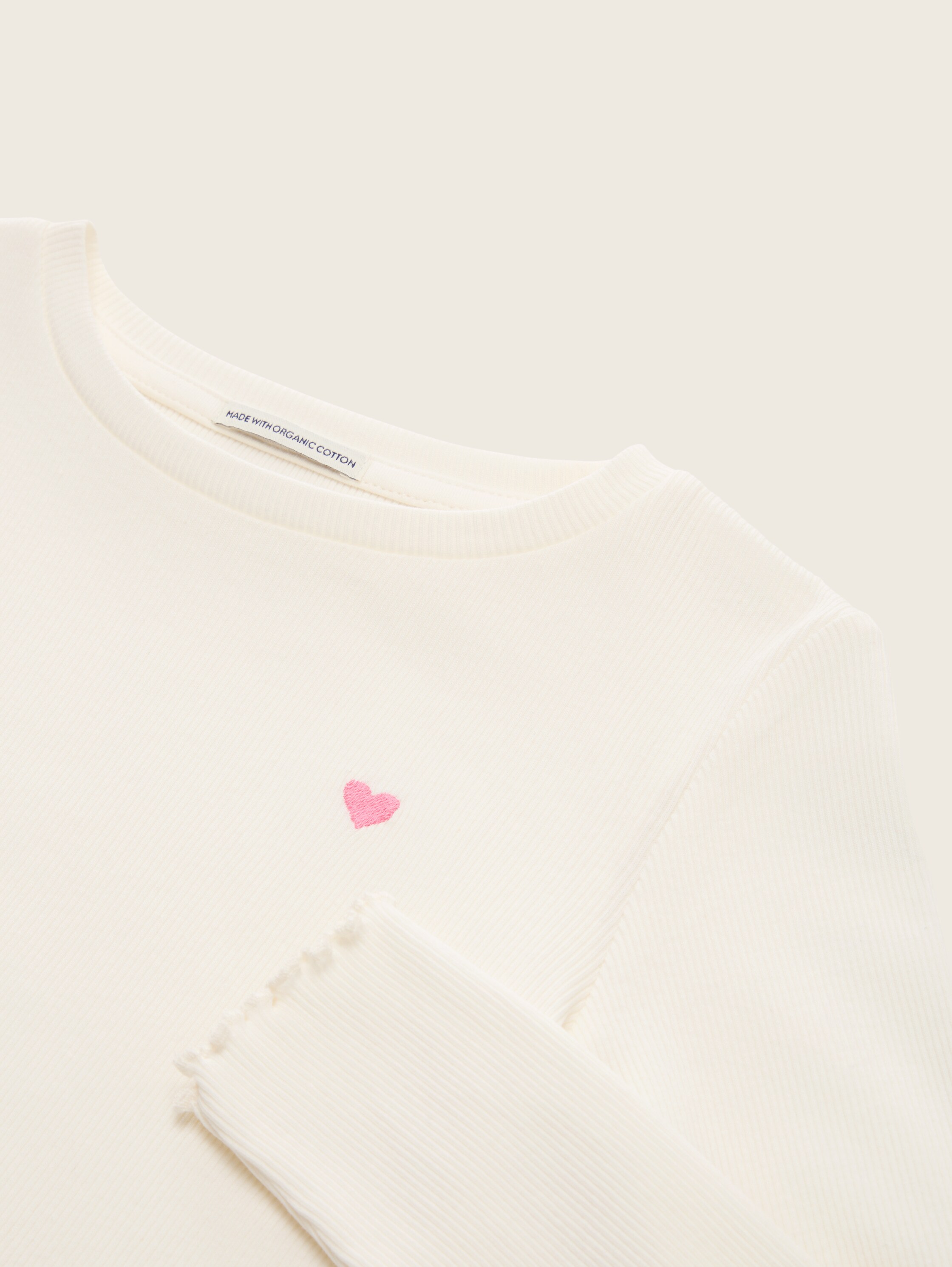 Ripp Langarmshirt mit Stickerei - wool_white - 