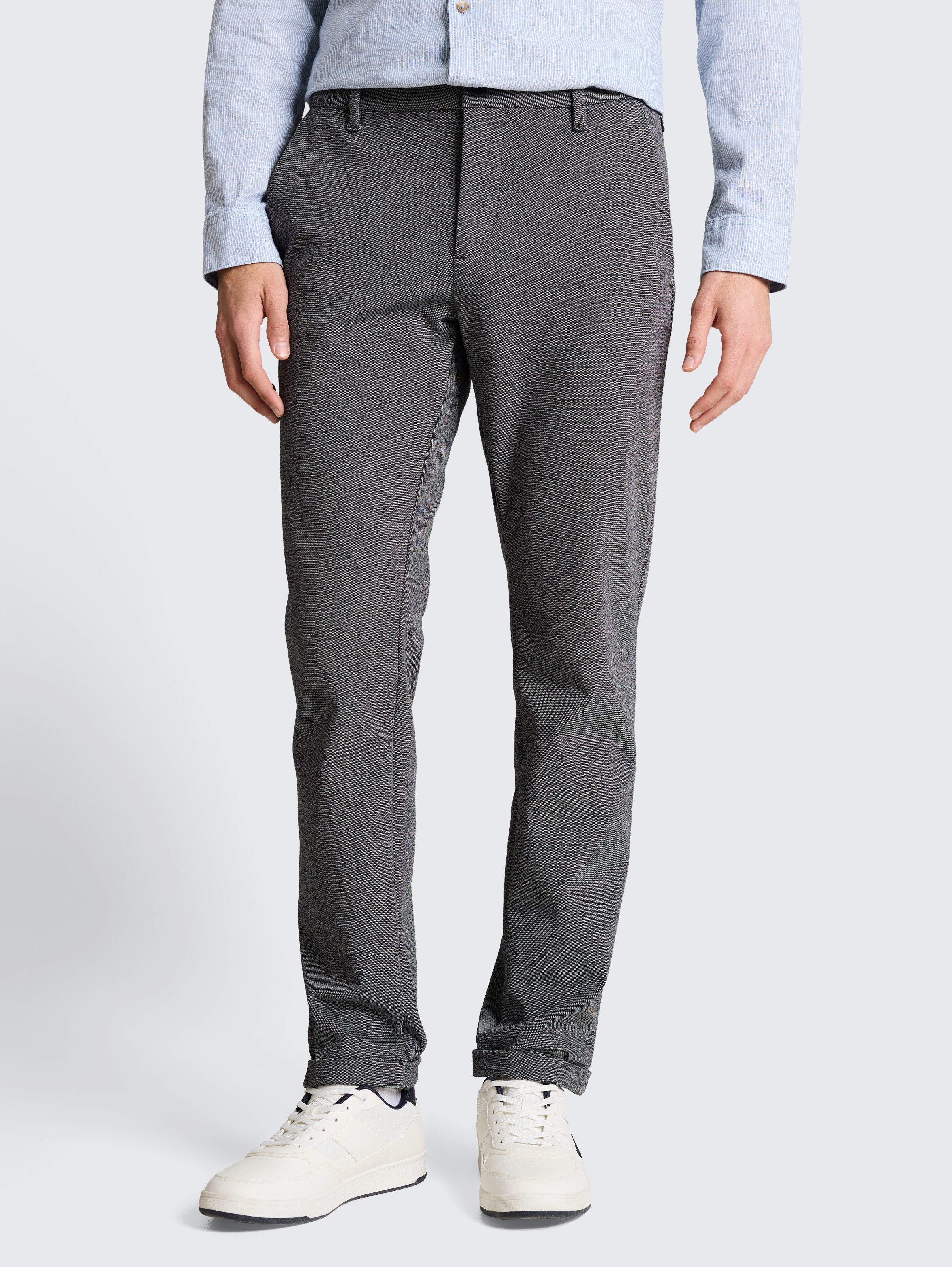 TTTRAVIS SLIM Chino Hose aus Piqué Jersey von Men, black white birds eye